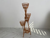Rattan Plant Stand, Natural Planter Brown, Tree Planter Stand, Wicker Flower Stand, Vine stand for 5 flowerpots