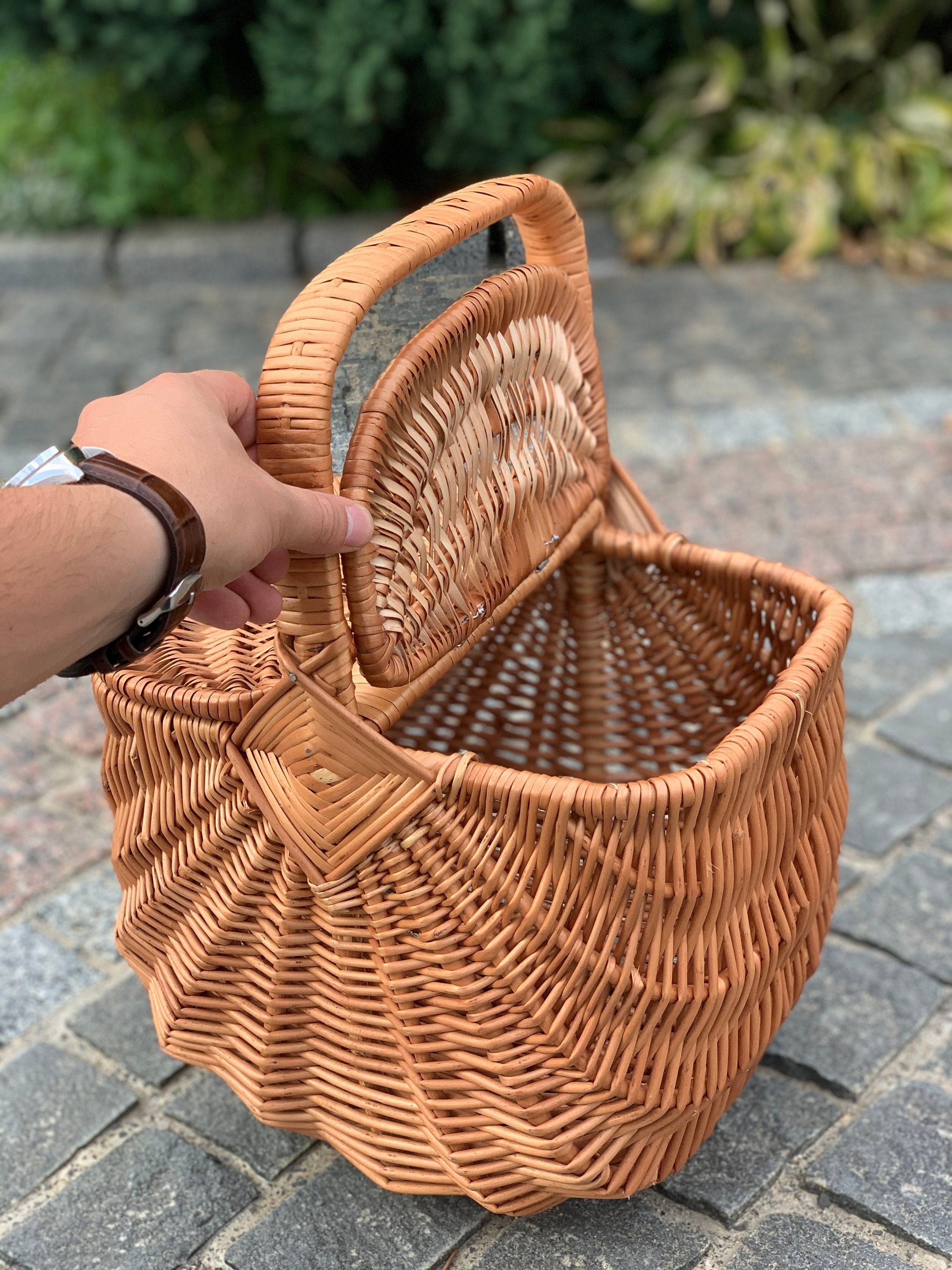 Picnic Wicker Basket, Traditional Woven Basket, Handmade Wicker Basket, Oval Willow Basket Grocery, Market Basket, Wicker picnic Basket