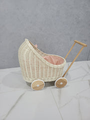 Wicker Wood Doll's Pram, Eco-friendly Wicker Baby Carriage, Doll Stroller, Doll Pram, Wicker Doll Stroller, Wicker Doll Pram