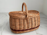 Picnic Wicker Basket, Handwoven Picnic Basket, basket with lid, Kids Willow Basket, round handled basket, flower girl basket