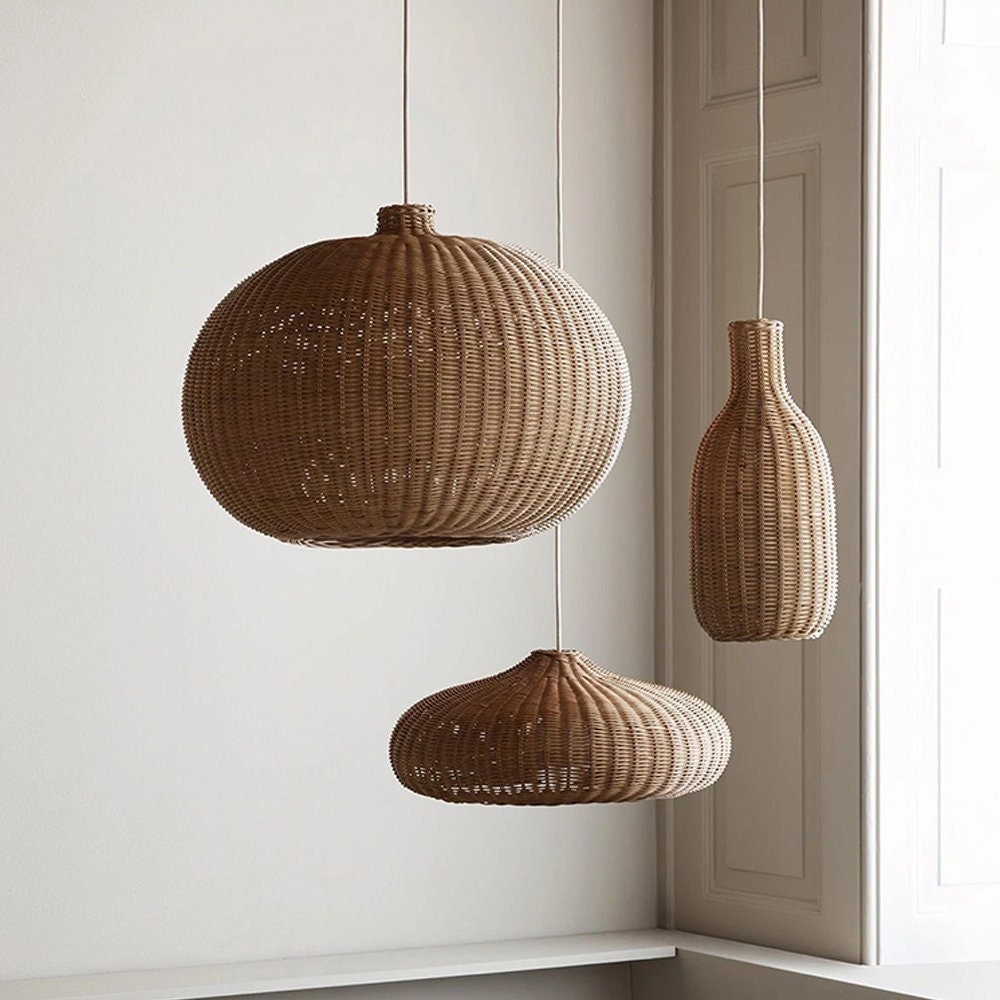 Nordic Rattan Handmade Pendant Lampshades for Kitchen Island