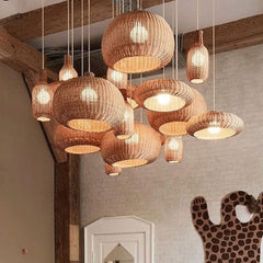 Nordic Rattan Handmade Pendant Lampshades for Kitchen Island