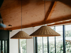 Rattan Cone Lamp Shade Woven Rattan Light Vintage Kitchen Lamp, Brown Beige Rattan Pendant Lights