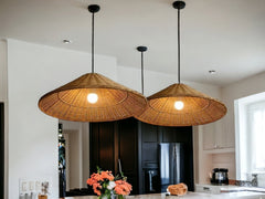 Rattan Cone Lamp Shade Woven Rattan Light Vintage Kitchen Lamp, Brown Beige Rattan Pendant Lights