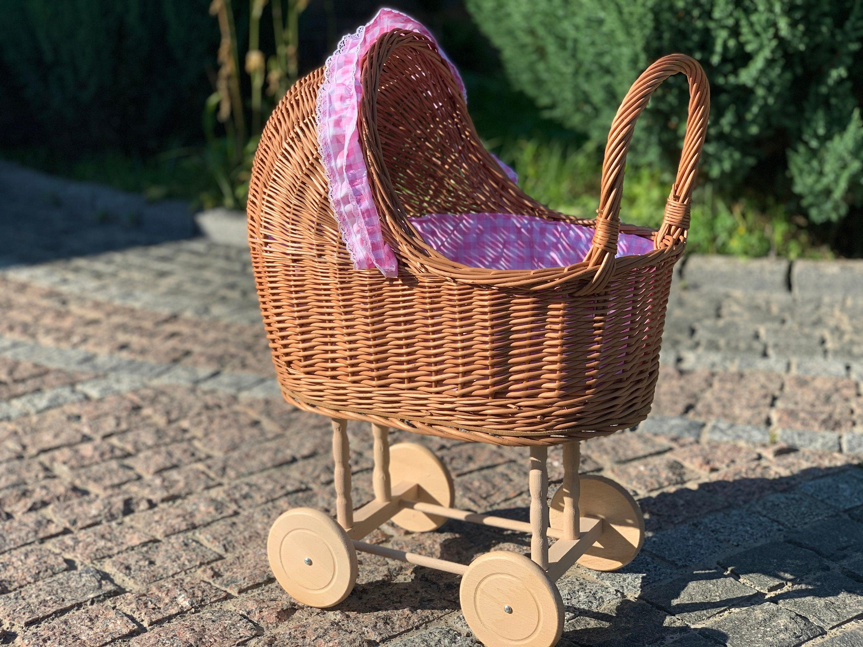 Wicker Baby Carriage, Doll Stroller, Doll Pram, Wicker Doll Stroller, Wicker Doll Pram, Wicker Willow Doll Stroller