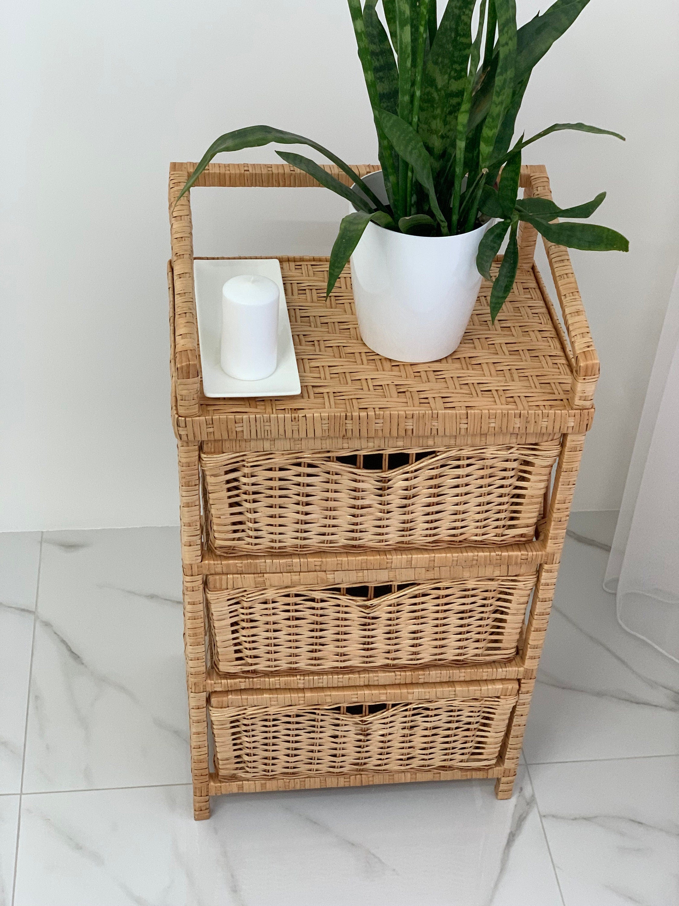 Wicker Dresser, Chest of 3 Drawers, Whicker Drawer Boho, Ecofriendly Handmade Chest of Drawers, Commode
