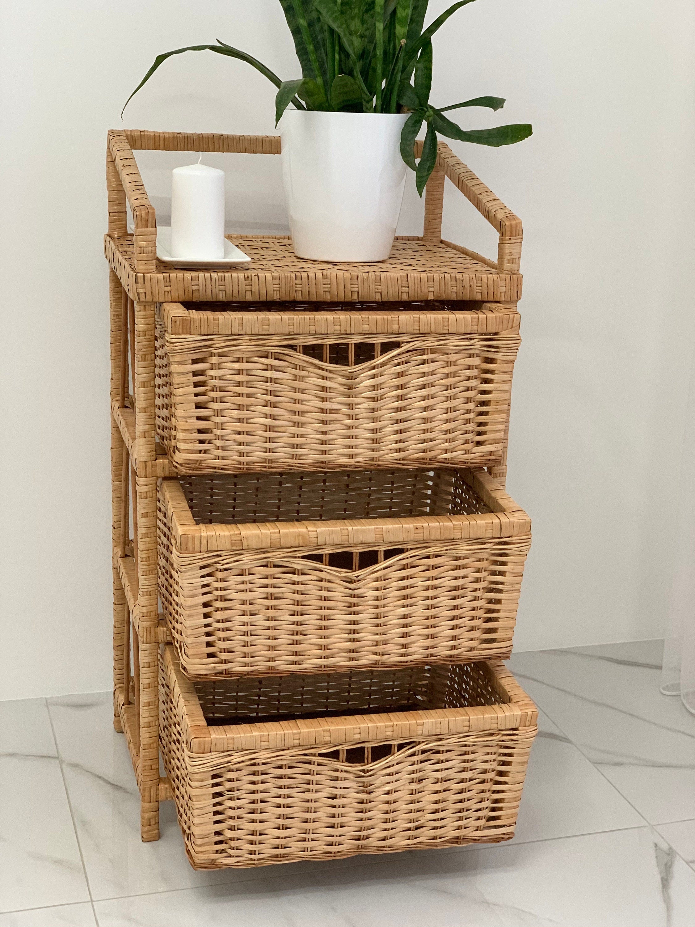Wicker Dresser, Chest of 3 Drawers, Whicker Drawer Boho, Ecofriendly Handmade Chest of Drawers, Commode