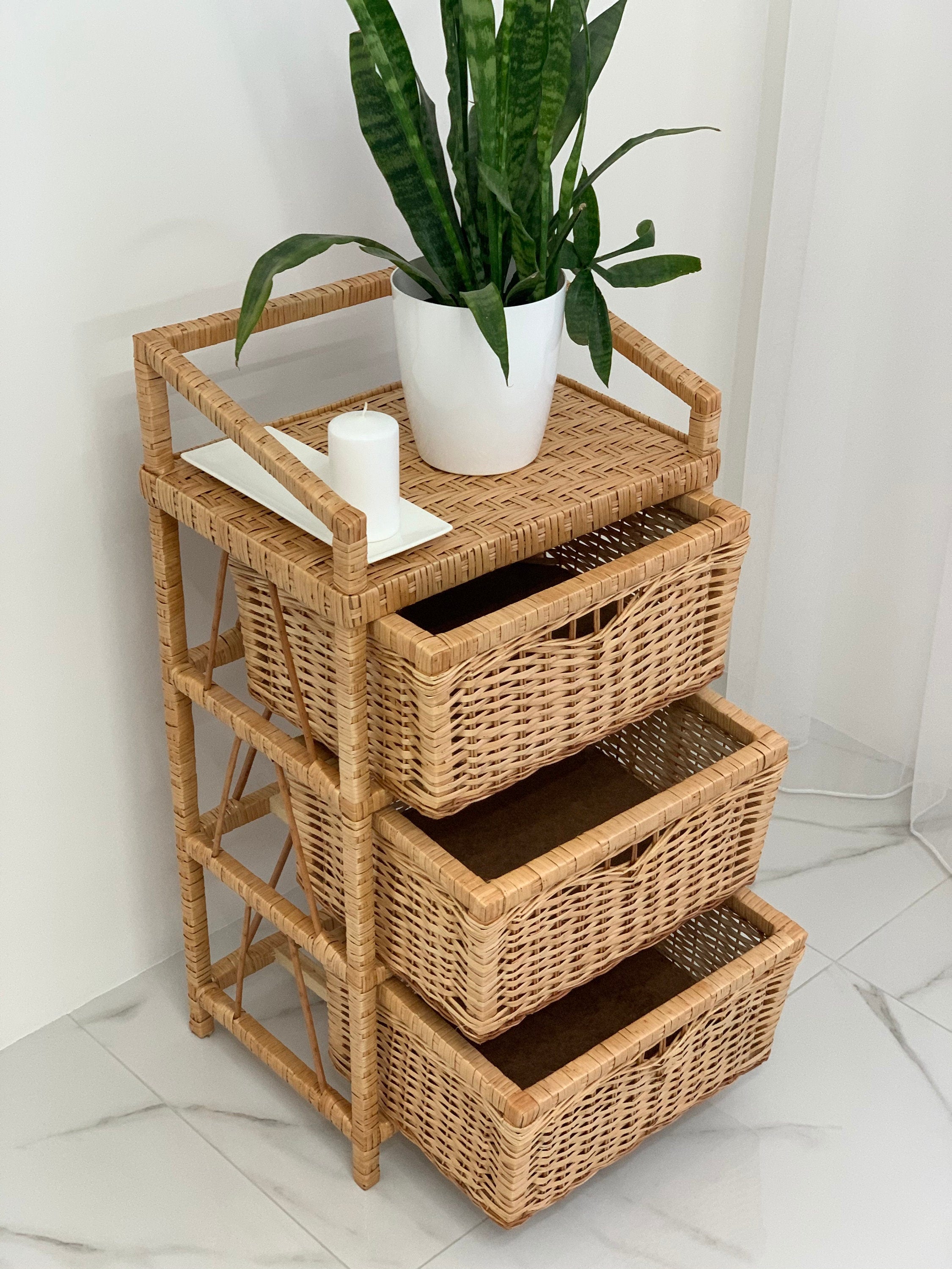 Wicker Dresser, Chest of 3 Drawers, Whicker Drawer Boho, Ecofriendly Handmade Chest of Drawers, Commode