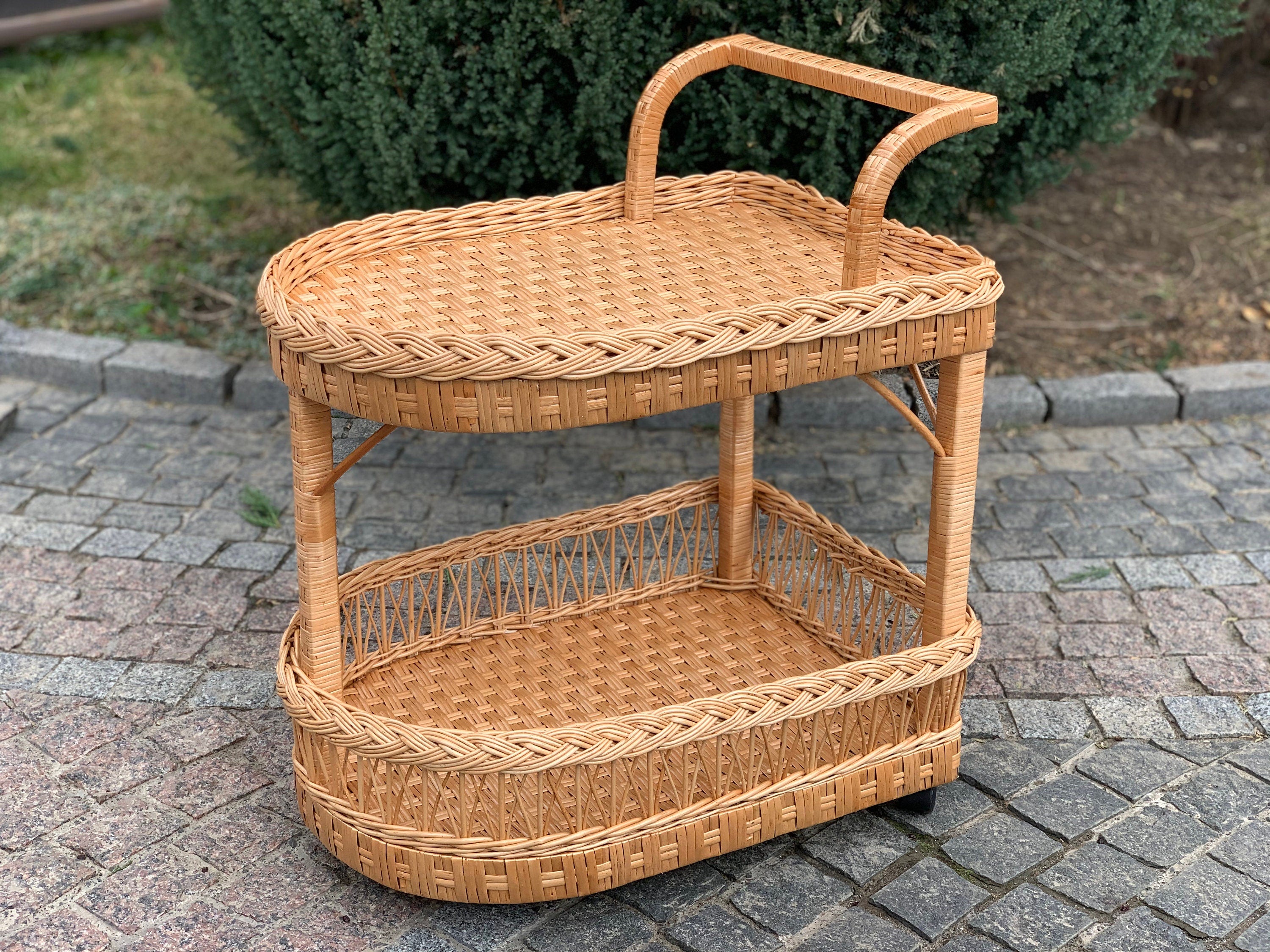 Coffee table, Rattan table, Wicker table on wheels, Bar table on wheels