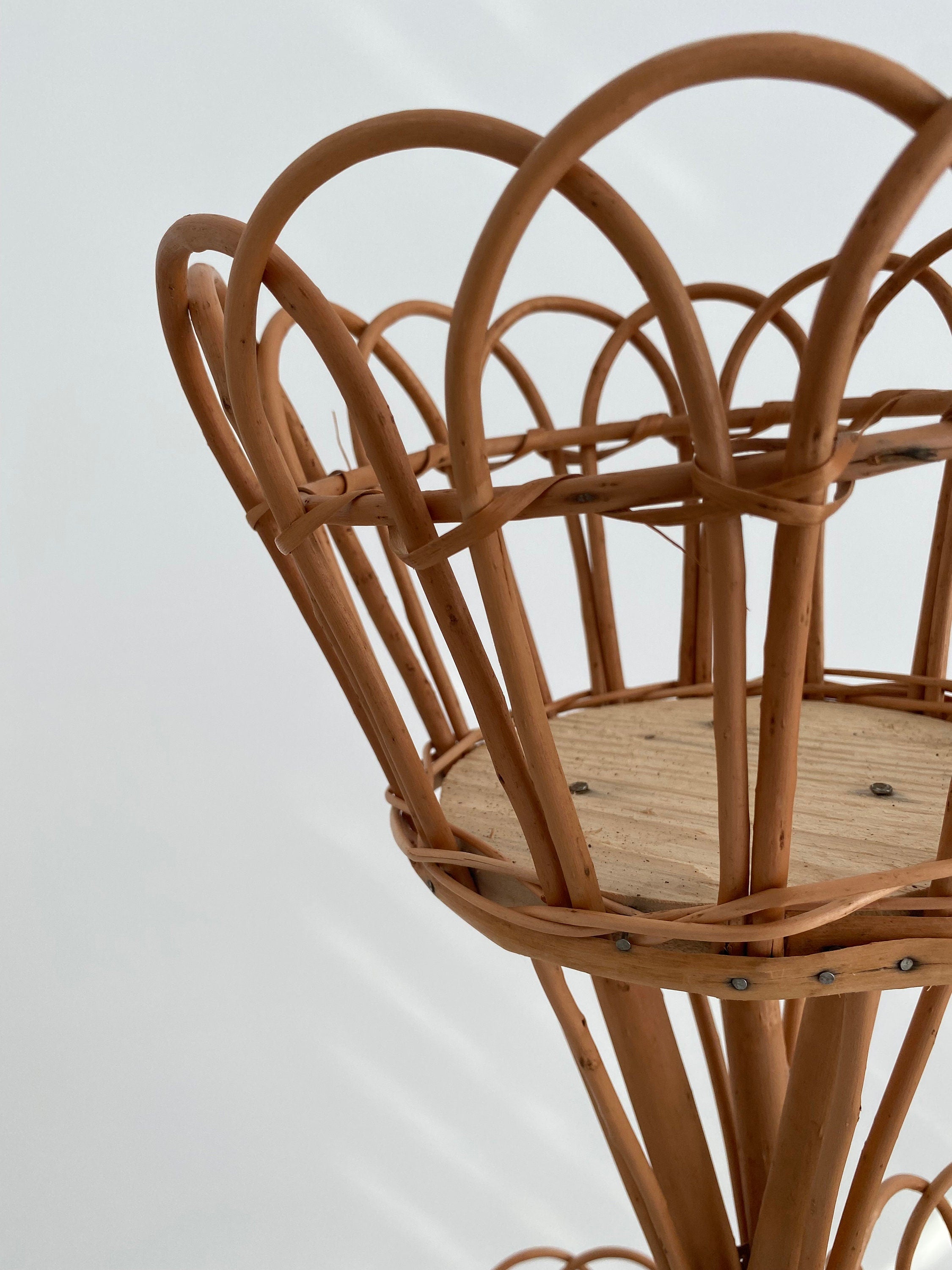 Rattan Plant Stand, Natural Planter Brown, Tree Planter Stand, Wicker Flower Stand, Vine stand for 5 flowerpots