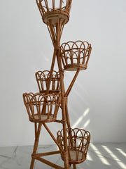 Rattan Plant Stand, Natural Planter Brown, Tree Planter Stand, Wicker Flower Stand, Vine stand for 5 flowerpots