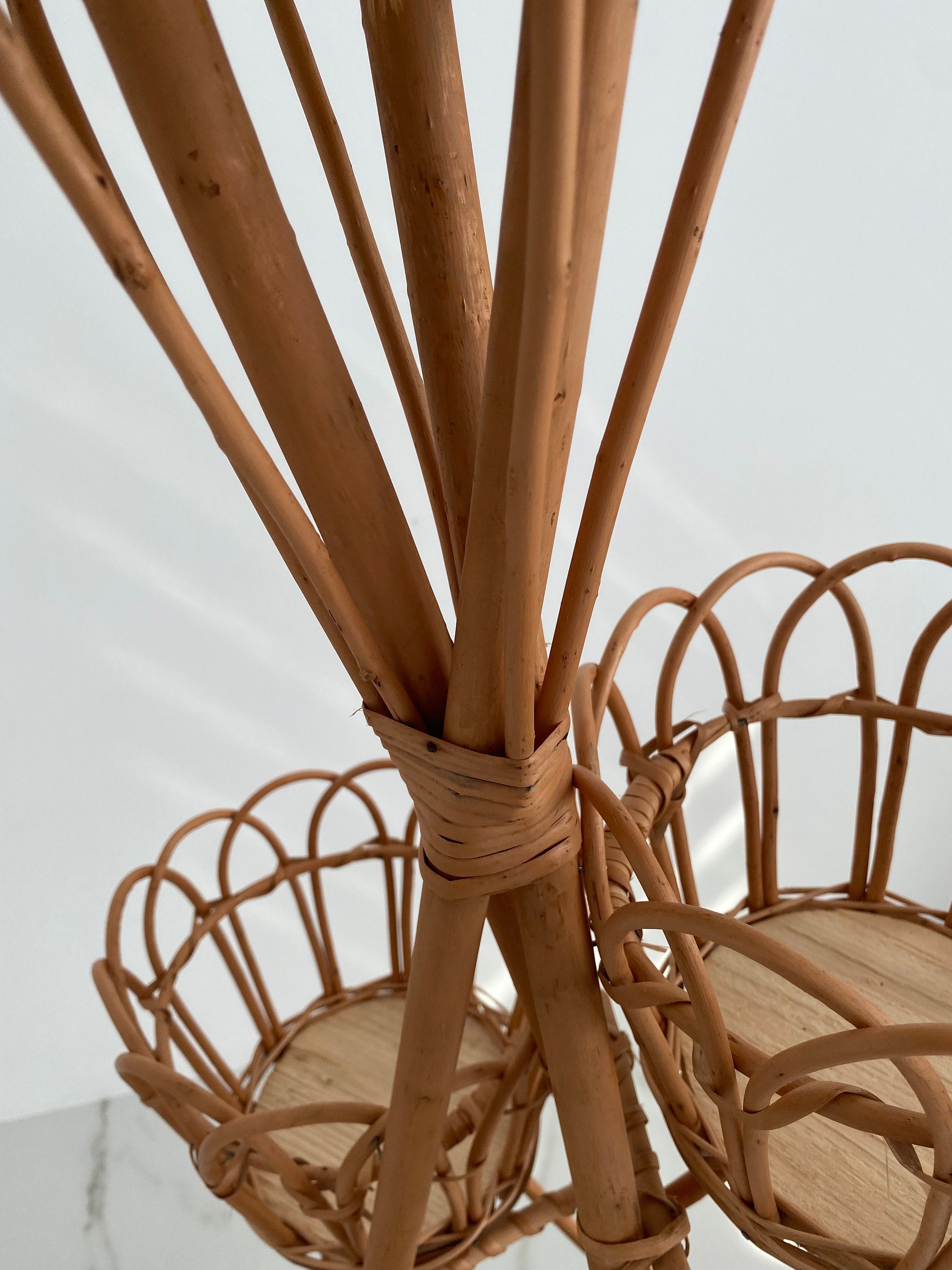 Rattan Plant Stand, Natural Planter Brown, Tree Planter Stand, Wicker Flower Stand, Vine stand for 5 flowerpots