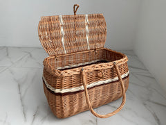 Picnic basket, Picnic Wicker Basket, Wicker Market Shopping, Picnic Basket, Handmade, Three Color Basket with One Top Handle Medium Size