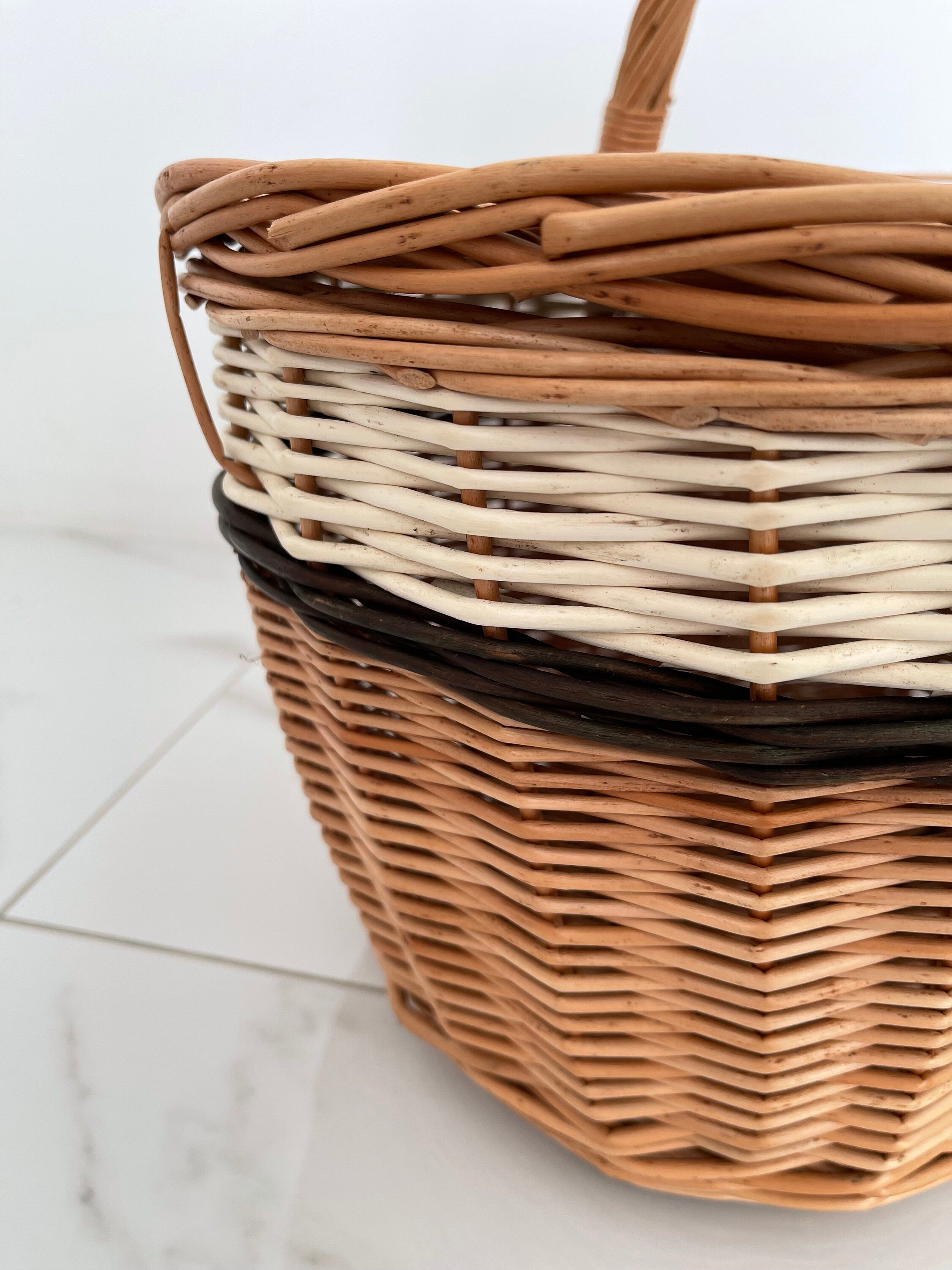 Oval Wicker Basket, Handmade Willow Picnic Basket, Market Basket, Willow Basket with Handle Rustic Wicker Basket Gathering Basket Handled