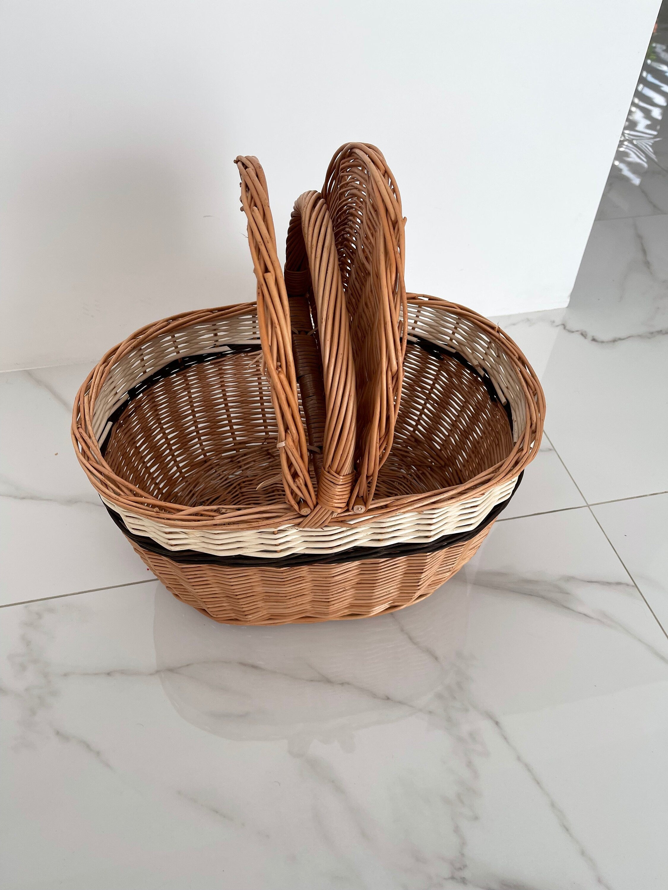 Oval Wicker Basket, Handmade Willow Picnic Basket, Market Basket, Willow Basket with Handle Rustic Wicker Basket Gathering Basket Handled