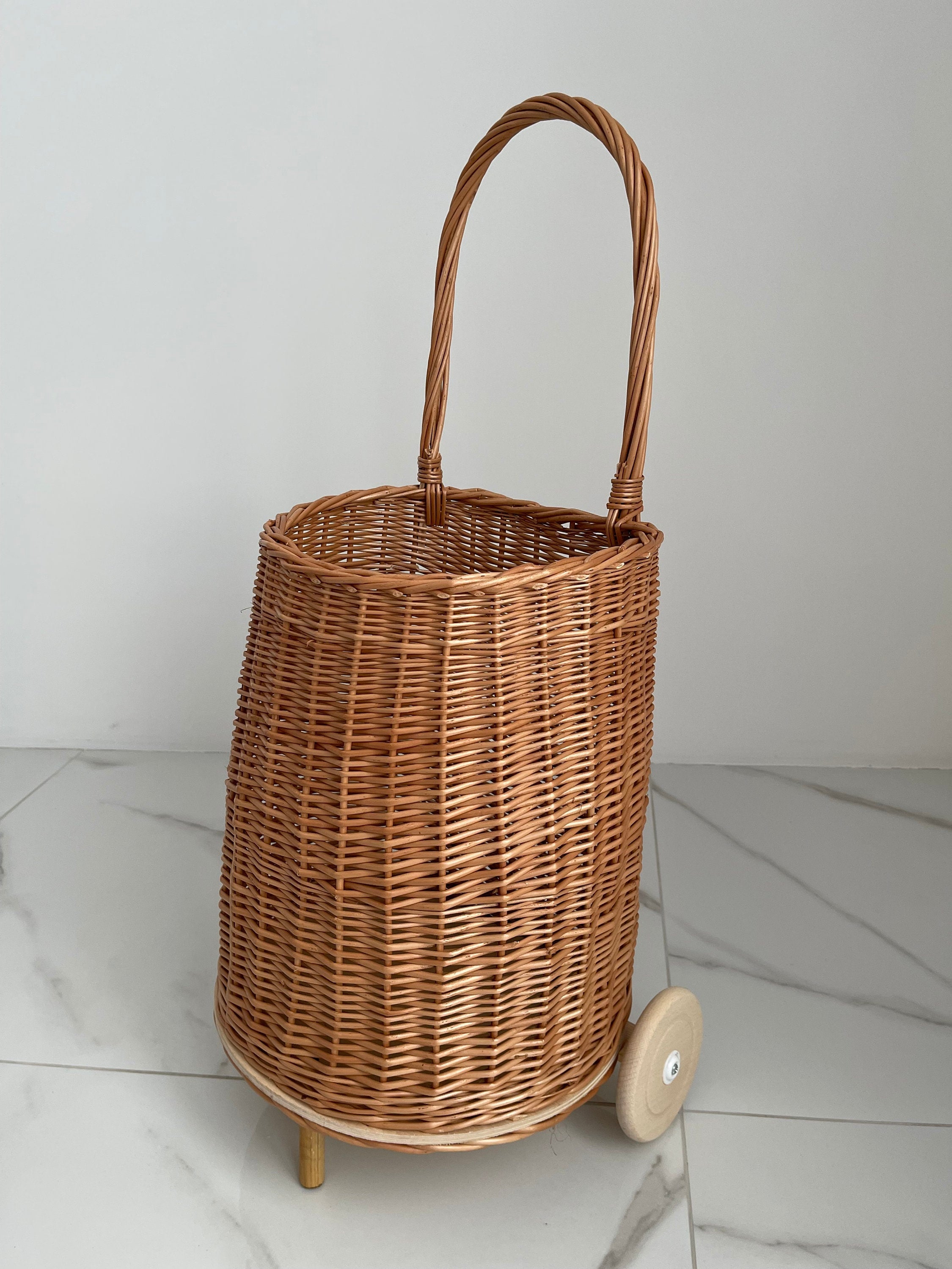 Плетеная тележка с ручкой, корзина для покупок Willow, корзина на колесиках, корзина для пикника с ручкой