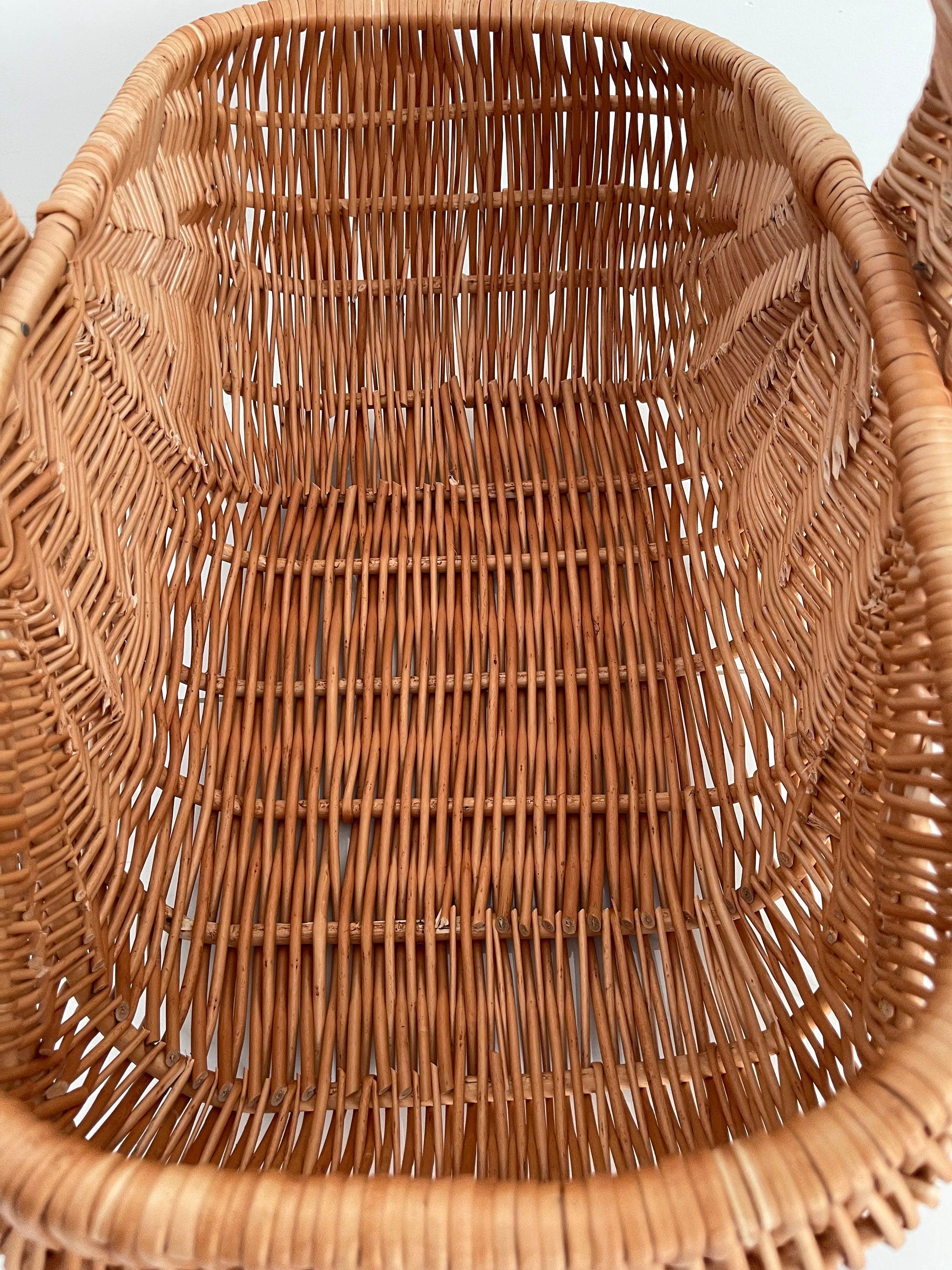 Handmade Willow Basket, Woven Wicker Basket, Gathering Basket, Woven Picnic Basket, Rectangular Basket, Grocery Wicker Basket with Handle