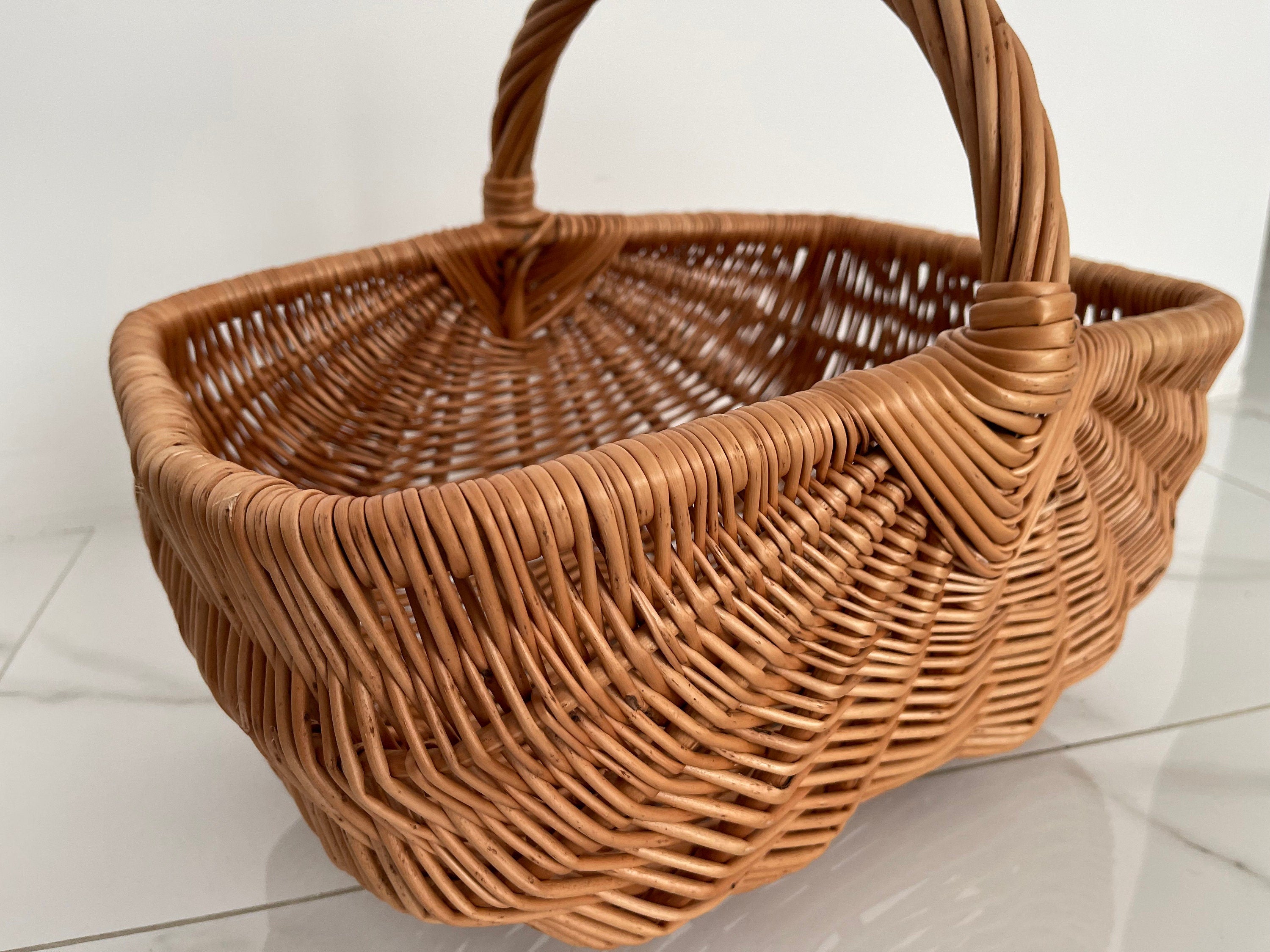 Willow Basket, Woven Wicker Basket, Gathering Basket, Woven Picnic Basket, Rectangular Basket, Grocery Wicker Basket with Handle