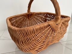 Willow Basket, Woven Wicker Basket, Gathering Basket, Woven Picnic Basket, Rectangular Basket, Grocery Wicker Basket with Handle