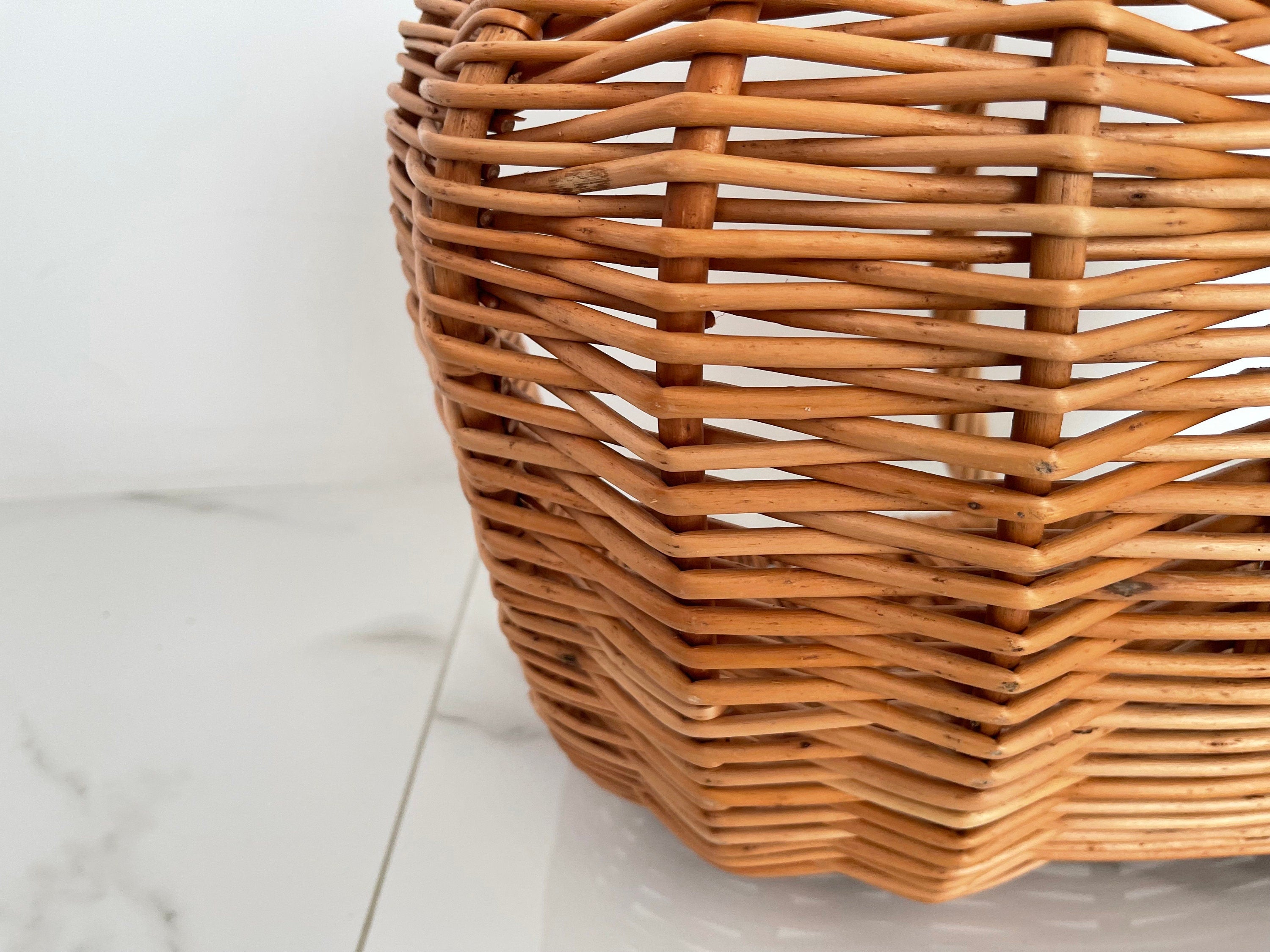 Willow Basket, Woven Wicker Basket, Gathering Basket, Woven Picnic Basket, Rectangular Basket, Grocery Wicker Basket with Handle