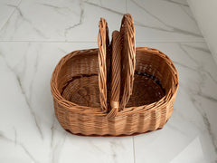 Picnic Wicker Basket, Handwoven Picnic Basket, basket with lid, Kids Willow Basket, round handled basket, flower girl basket