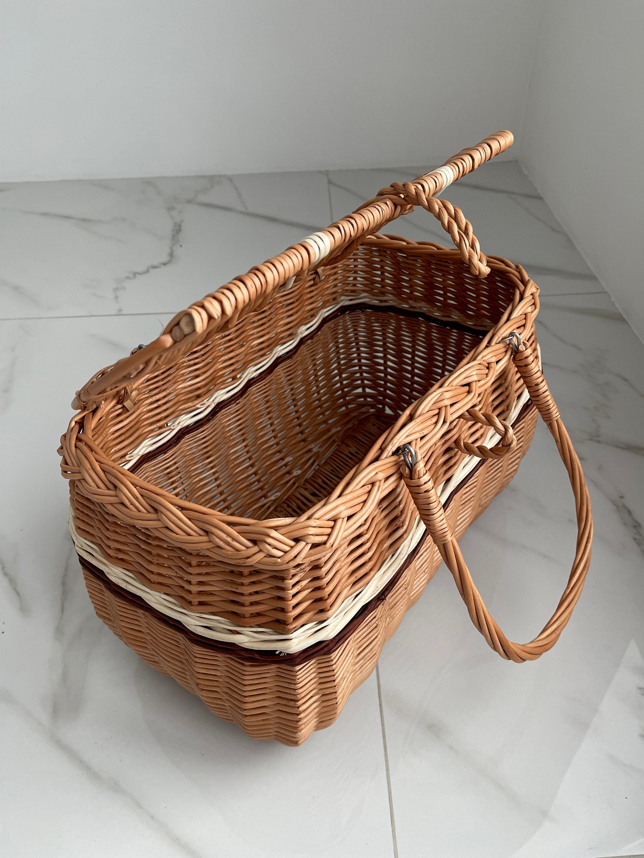 Picnic basket, Picnic Wicker Basket, Wicker Market Shopping, Picnic Basket, Handmade, Three Color Basket with One Top Handle Medium Size