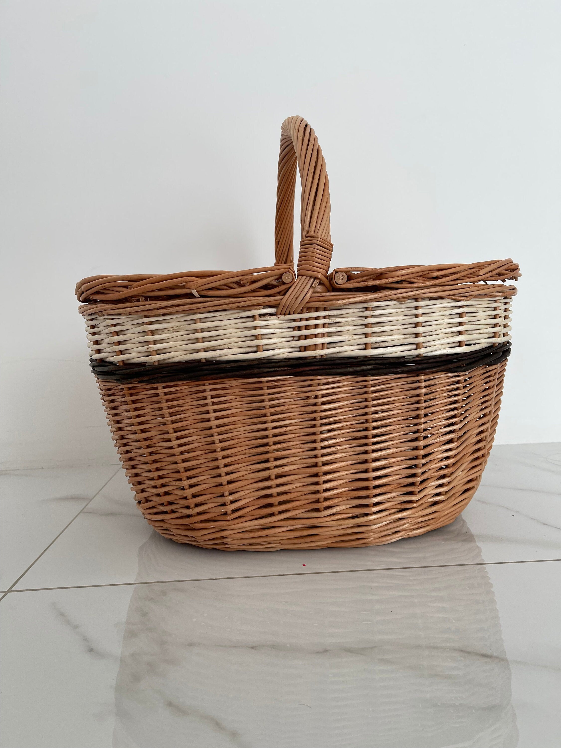 Oval Wicker Basket, Handmade Willow Picnic Basket, Market Basket, Willow Basket with Handle Rustic Wicker Basket Gathering Basket Handled