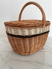 Oval Wicker Basket, Handmade Willow Picnic Basket, Market Basket, Willow Basket with Handle Rustic Wicker Basket Gathering Basket Handled