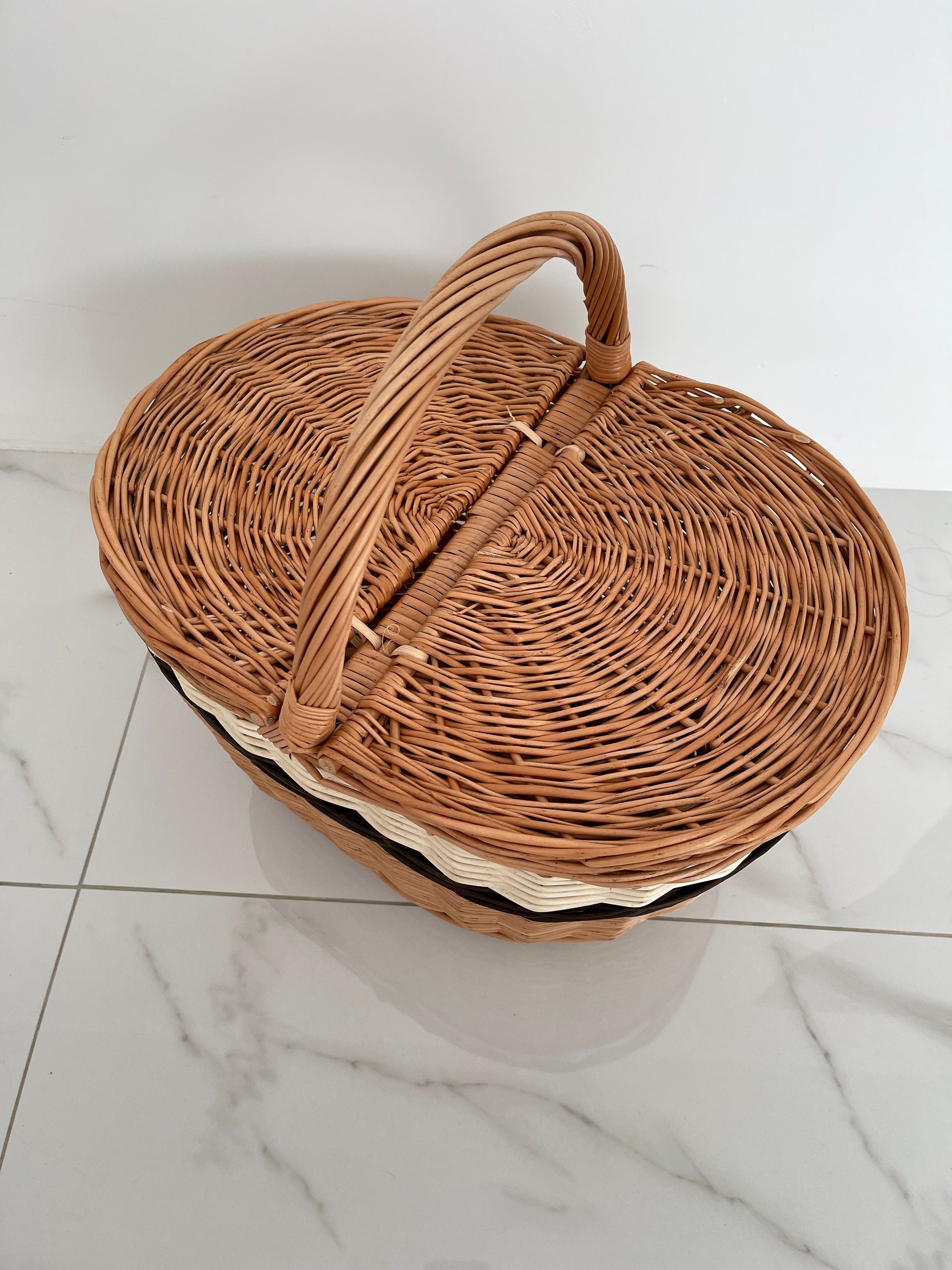 Oval Wicker Basket, Handmade Willow Picnic Basket, Market Basket, Willow Basket with Handle Rustic Wicker Basket Gathering Basket Handled