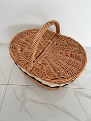 Oval Wicker Basket, Handmade Willow Picnic Basket, Market Basket, Willow Basket with Handle Rustic Wicker Basket Gathering Basket Handled