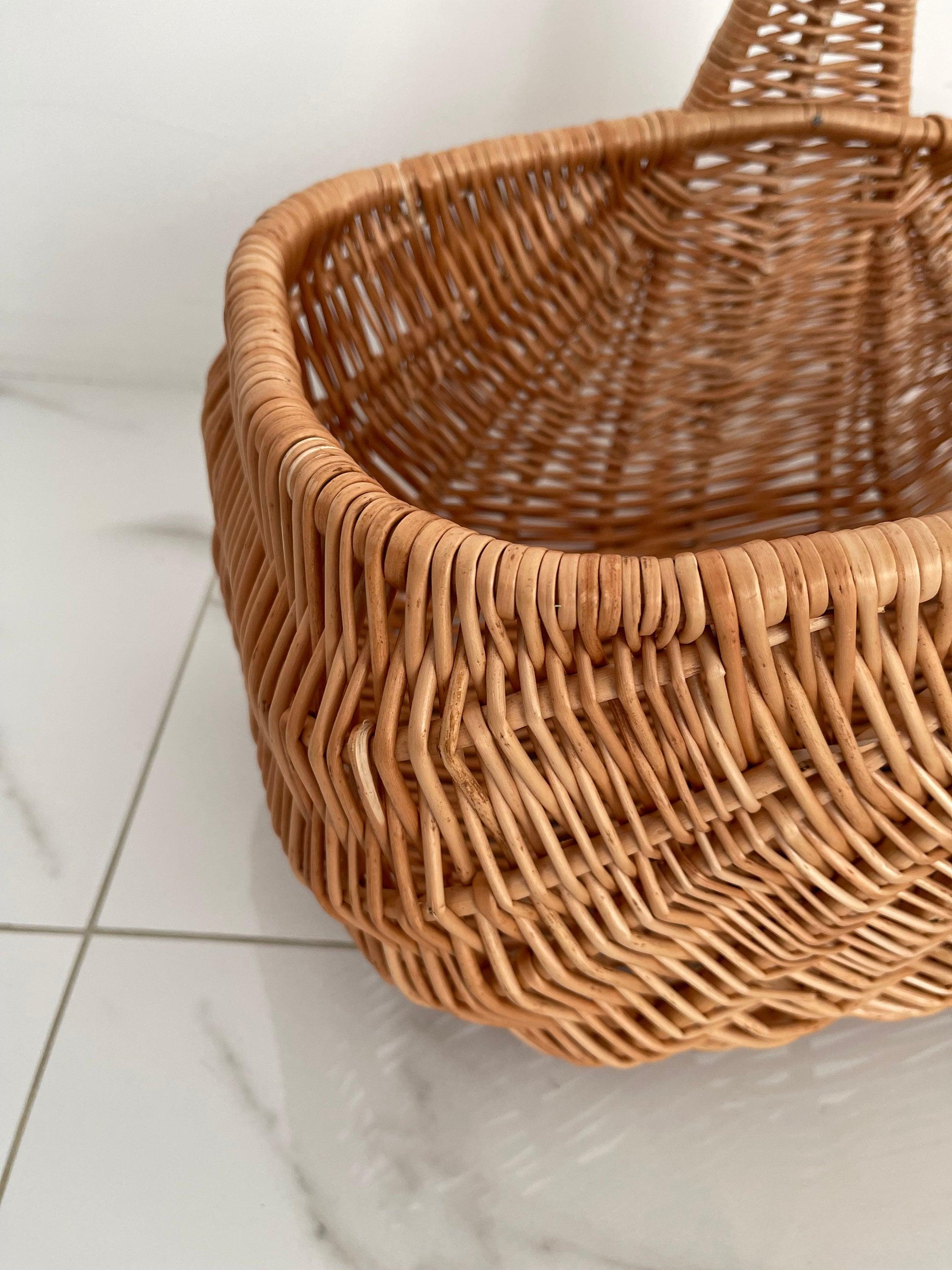 Handmade Willow Basket, Woven Wicker Basket, Gathering Basket, Woven Picnic Basket, Rectangular Basket, Grocery Wicker Basket with Handle