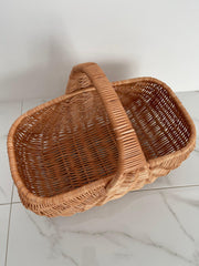 Handmade Willow Basket, Woven Wicker Basket, Gathering Basket, Woven Picnic Basket, Rectangular Basket, Grocery Wicker Basket with Handle