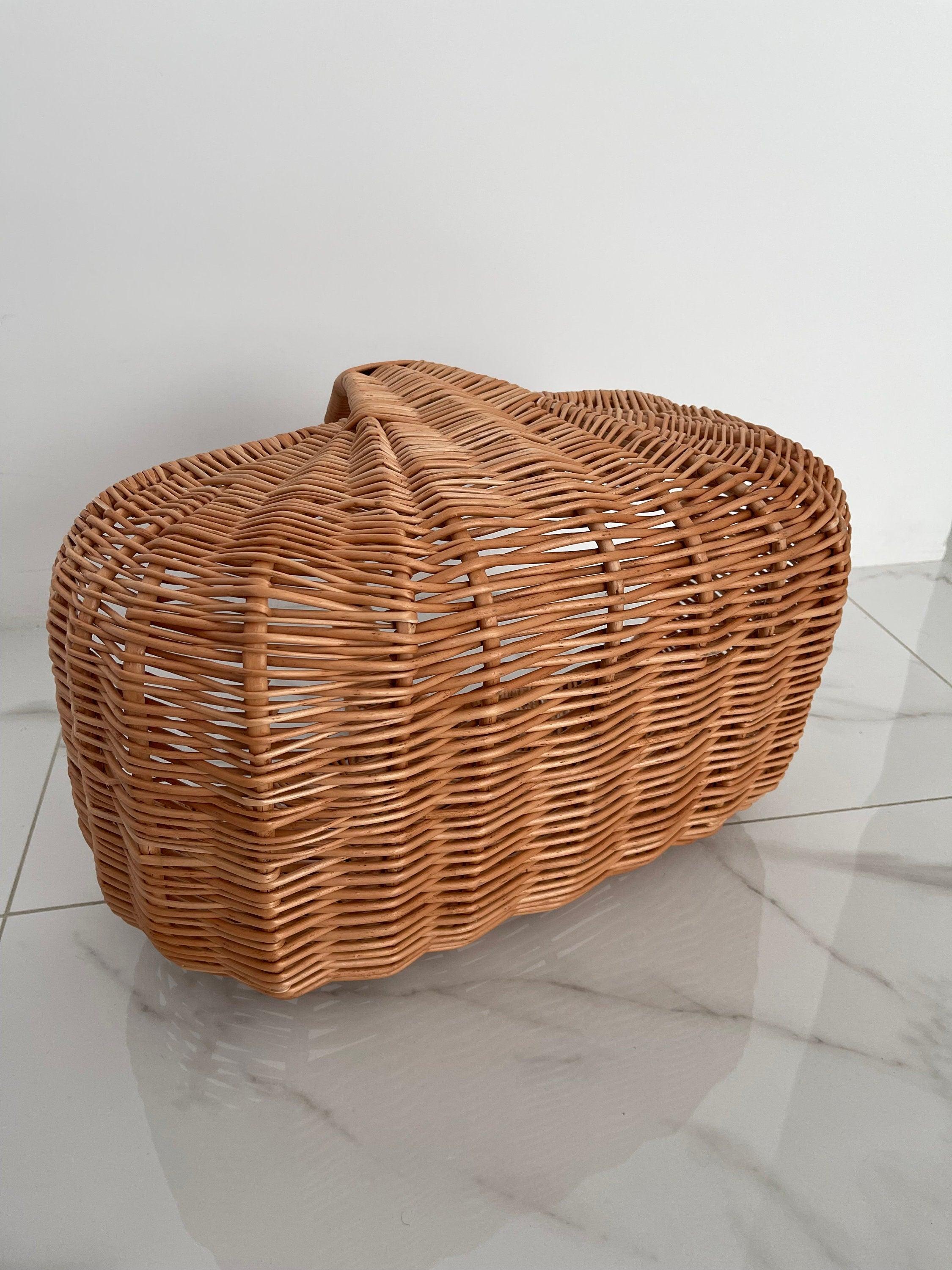 Handmade Willow Basket, Woven Wicker Basket, Gathering Basket, Woven Picnic Basket, Rectangular Basket, Grocery Wicker Basket with Handle
