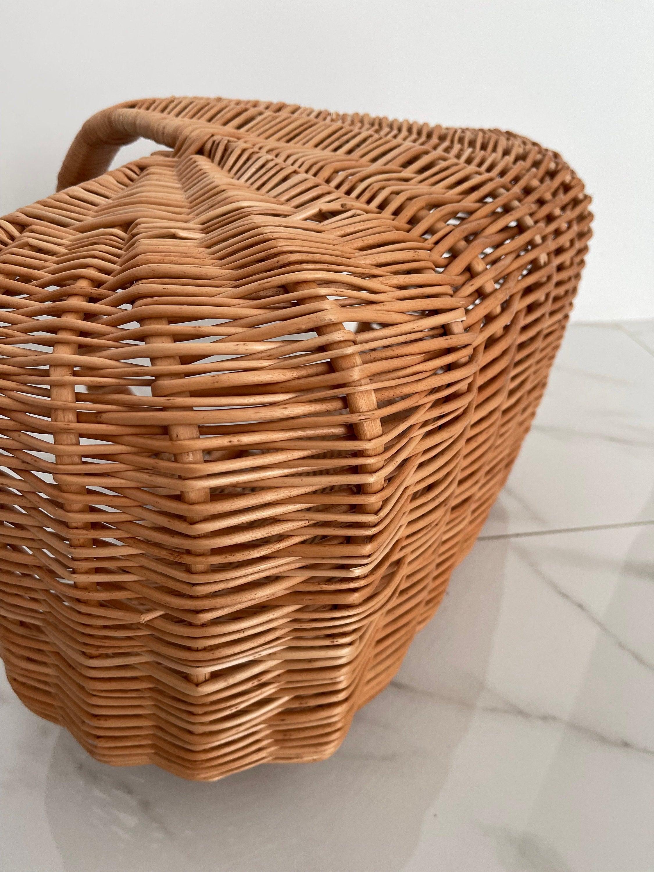 Handmade Willow Basket, Woven Wicker Basket, Gathering Basket, Woven Picnic Basket, Rectangular Basket, Grocery Wicker Basket with Handle