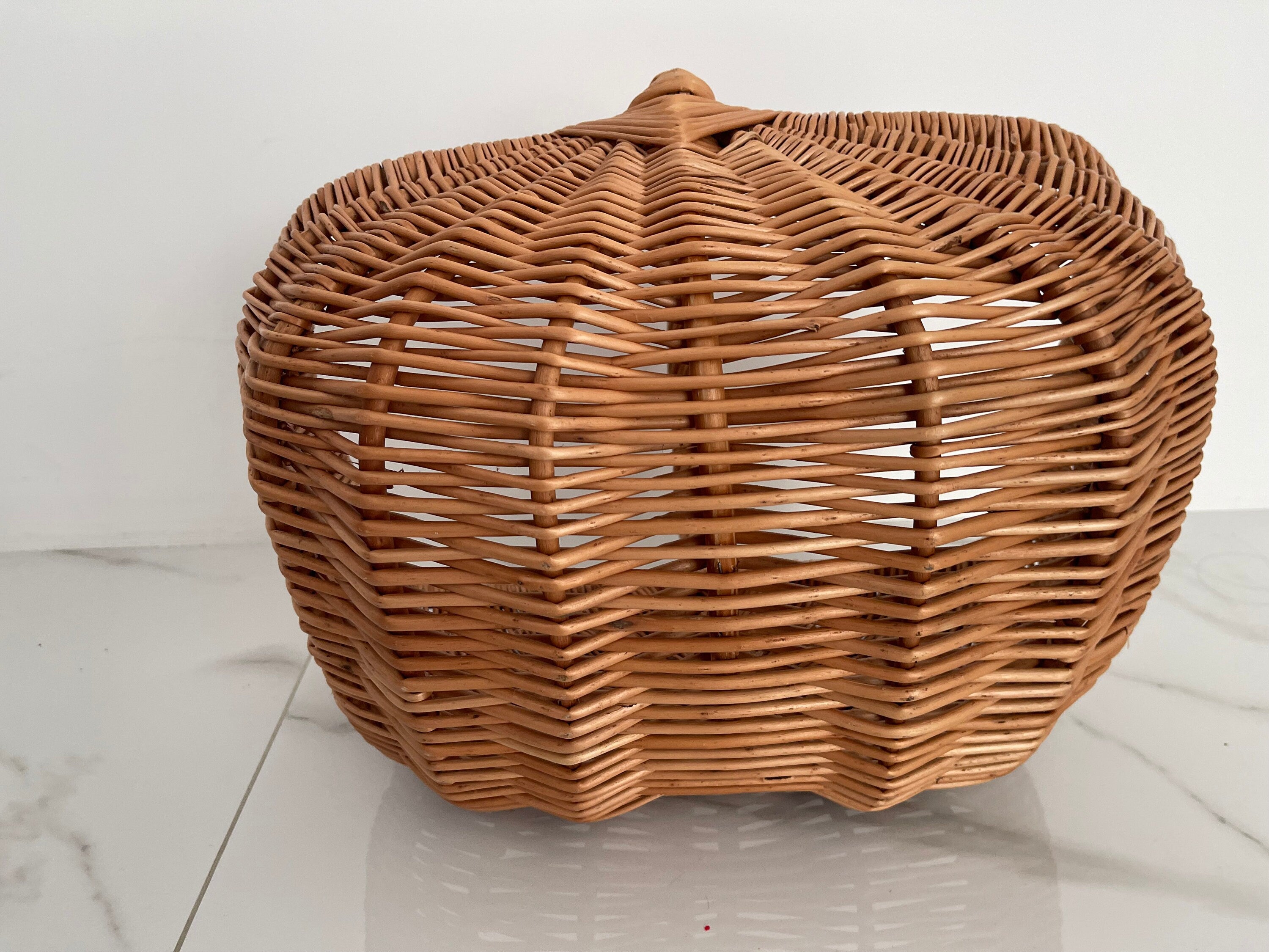 Willow Basket, Woven Wicker Basket, Gathering Basket, Woven Picnic Basket, Rectangular Basket, Grocery Wicker Basket with Handle