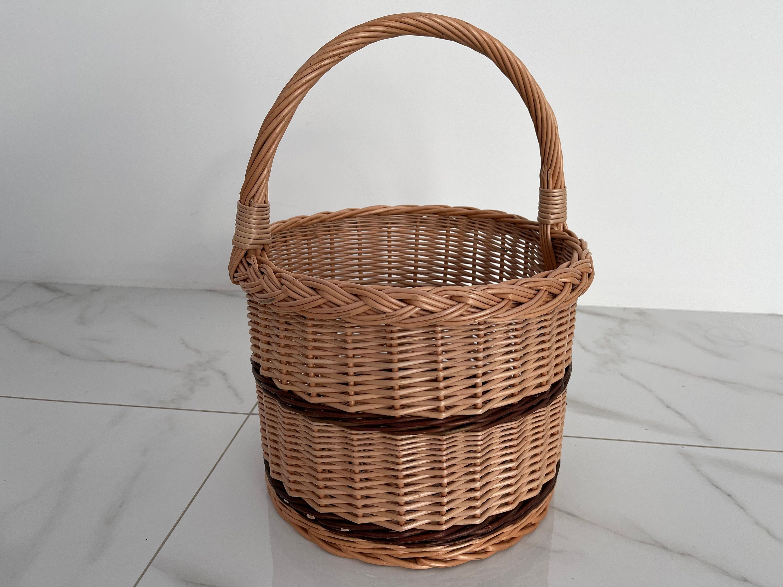 Wicker basket, storage basket, wicker easter basket, picnic basket, , Kids Willow Basket, round handled basket, Small Rustic Basket