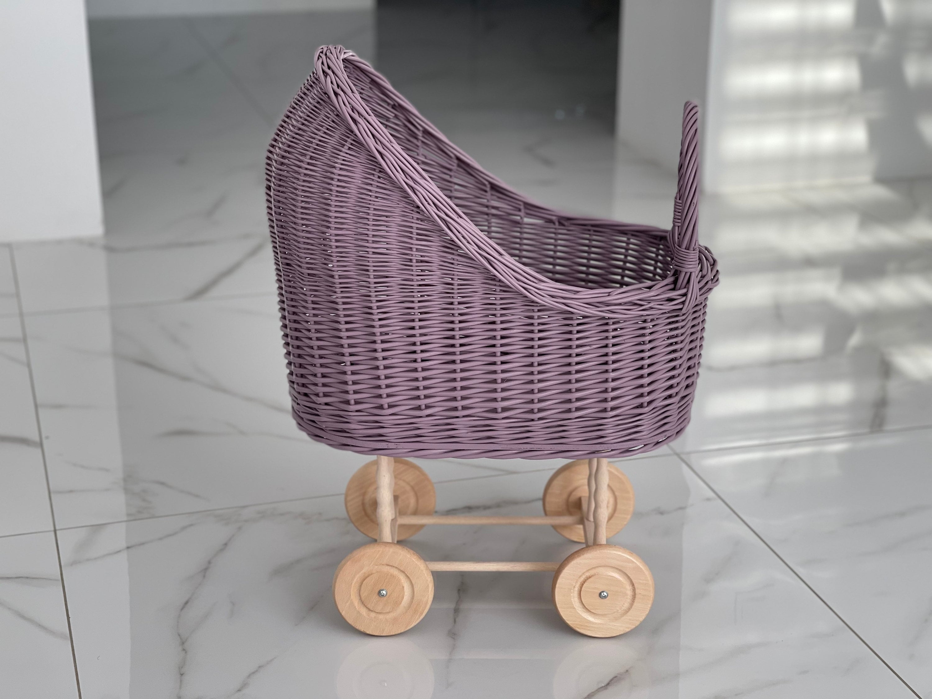 Wicker Baby Carriages, Wicker Doll Pram, Personalized Gift for Girls Wooden Doll Stroller 1st Birth Day