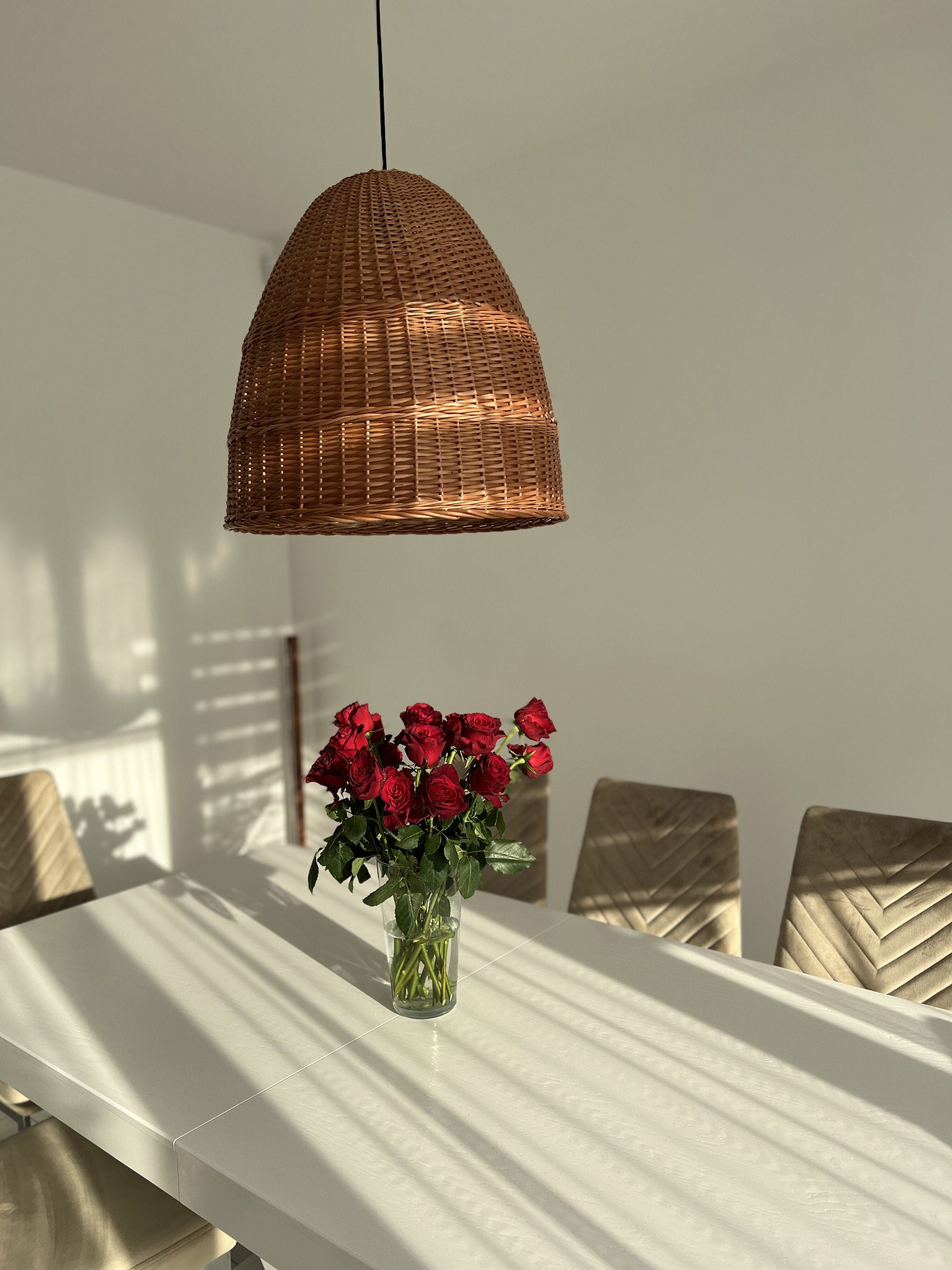 Wicker Rattan Lampshade Boho Style, Rattan Lamp Shade, Hanging Pendant, Handmade Rattan Lamp Shade, Pendant light, Rattan Lamp Shade