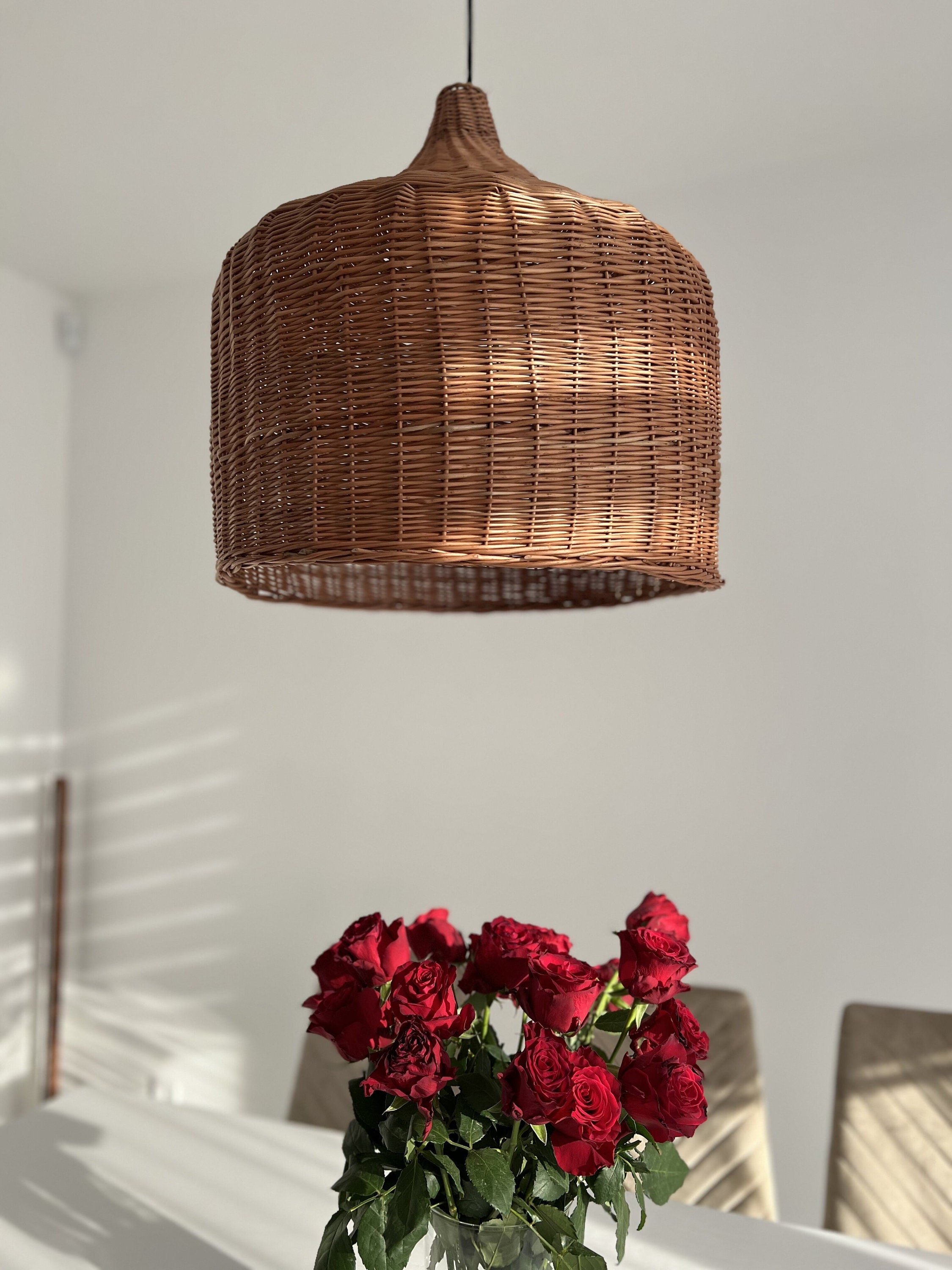 Pendant Ceiling Wood Lantern, Bohemian Light Pendant, Hanging Pendant, Handmade Rattan Lamp Shade, Pendant light