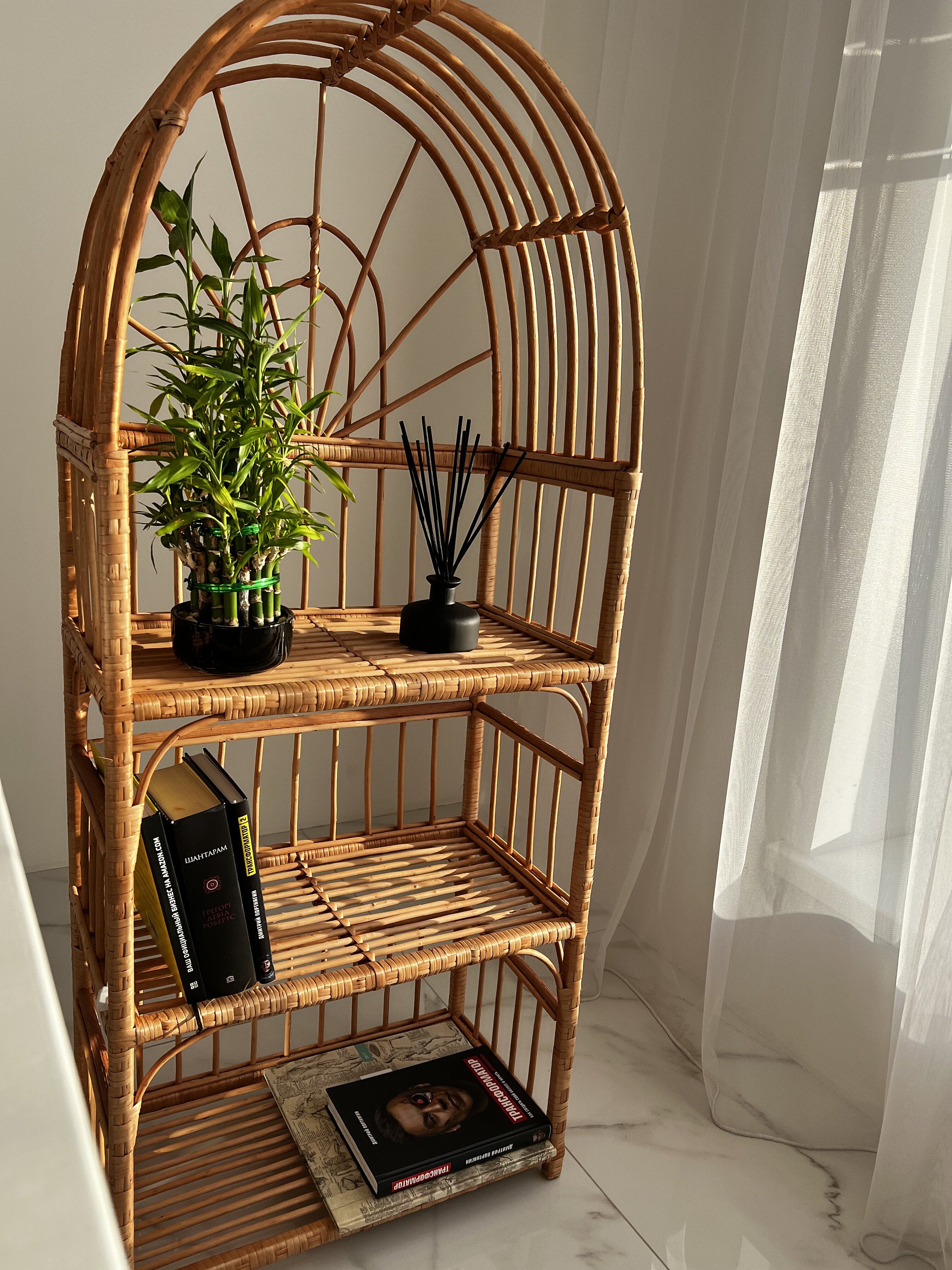 Wicker Shelf, Boho Shelf, Rack Bookshelf Storage, Shelf Plant, Shelf Boho Decor, Bookshelf, Rattan Shelf, Room Decor Boho