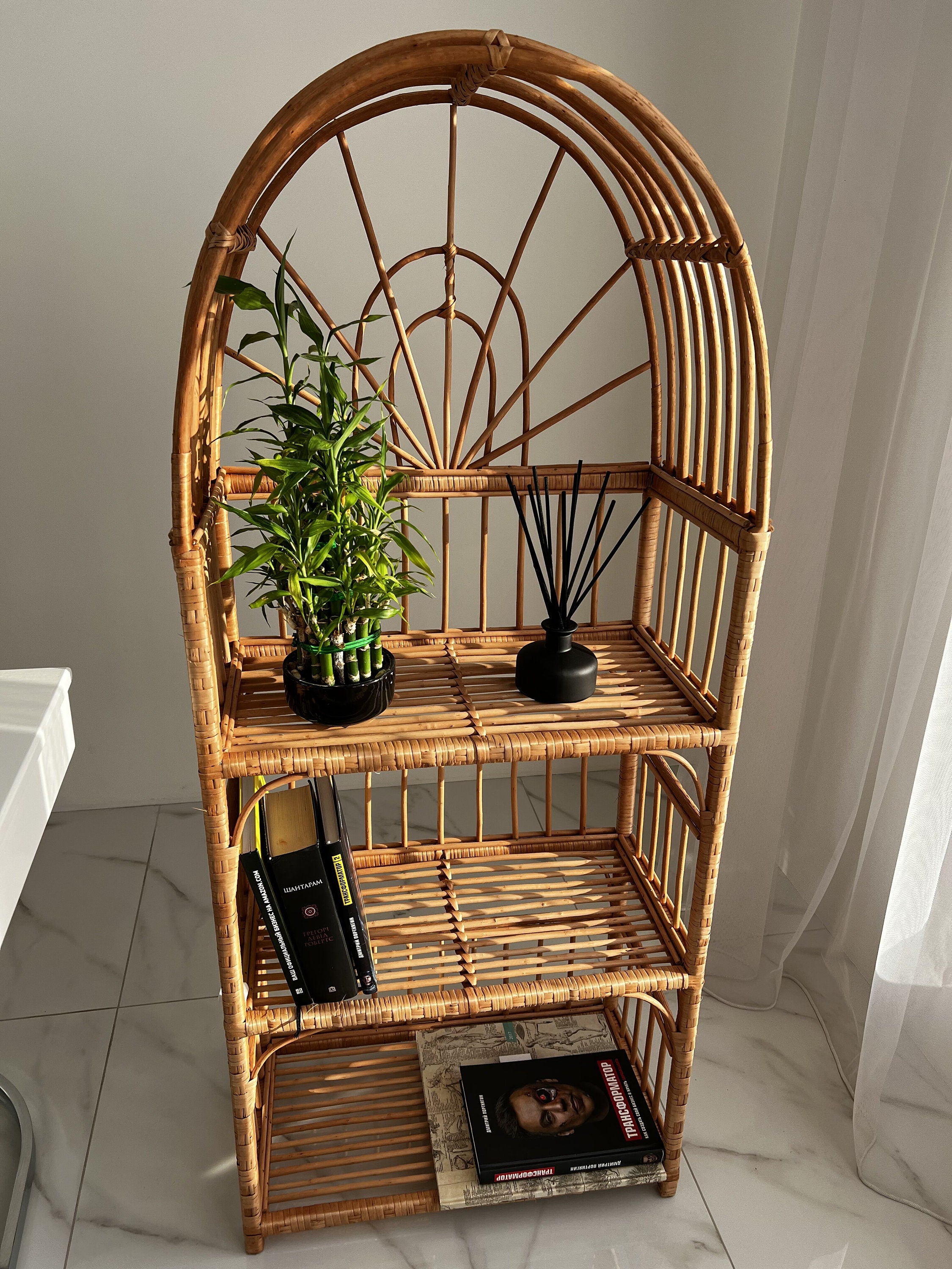 Wicker Shelf, Boho Shelf, Rack Bookshelf Storage, Shelf Plant, Shelf Boho Decor, Bookshelf, Rattan Shelf, Room Decor Boho
