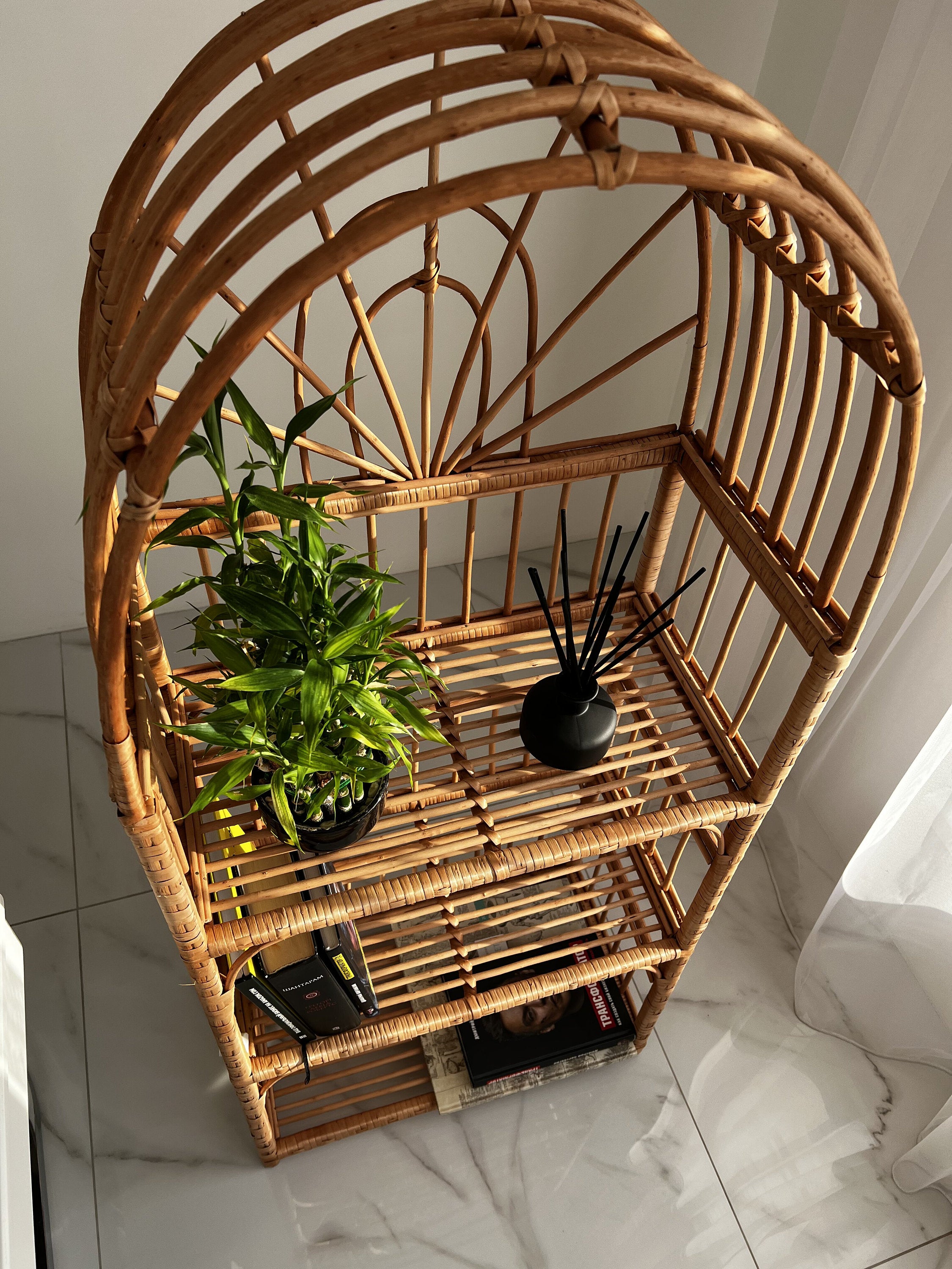 Wicker Shelf, Boho Shelf, Rack Bookshelf Storage, Shelf Plant, Shelf Boho Decor, Bookshelf, Rattan Shelf, Room Decor Boho