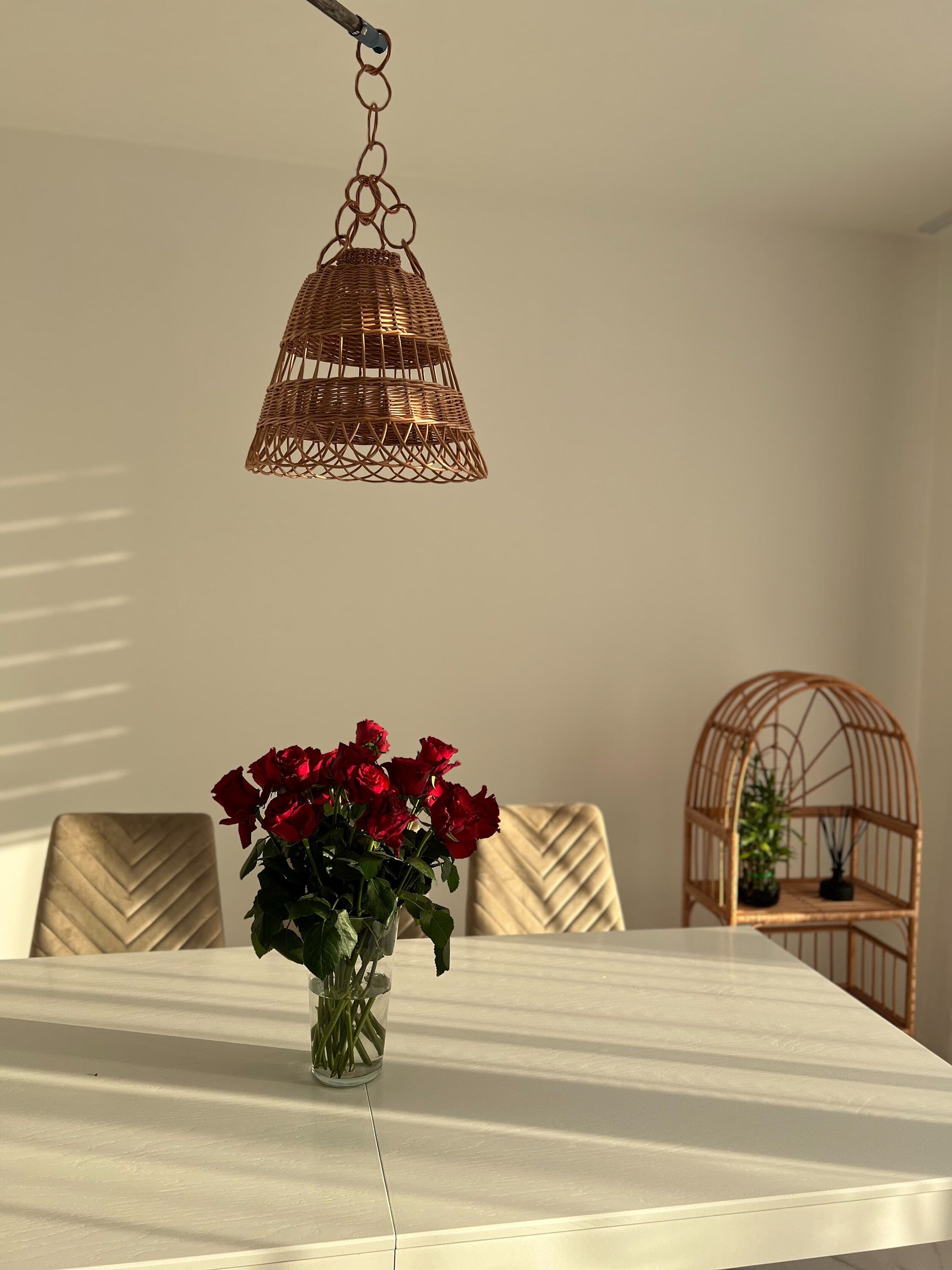 Wicker Lamp Boho Style, Lampshade Pendant, Lamp Rattan Chandelier Hanging Lamp Suspension Rotan Natural Lamp