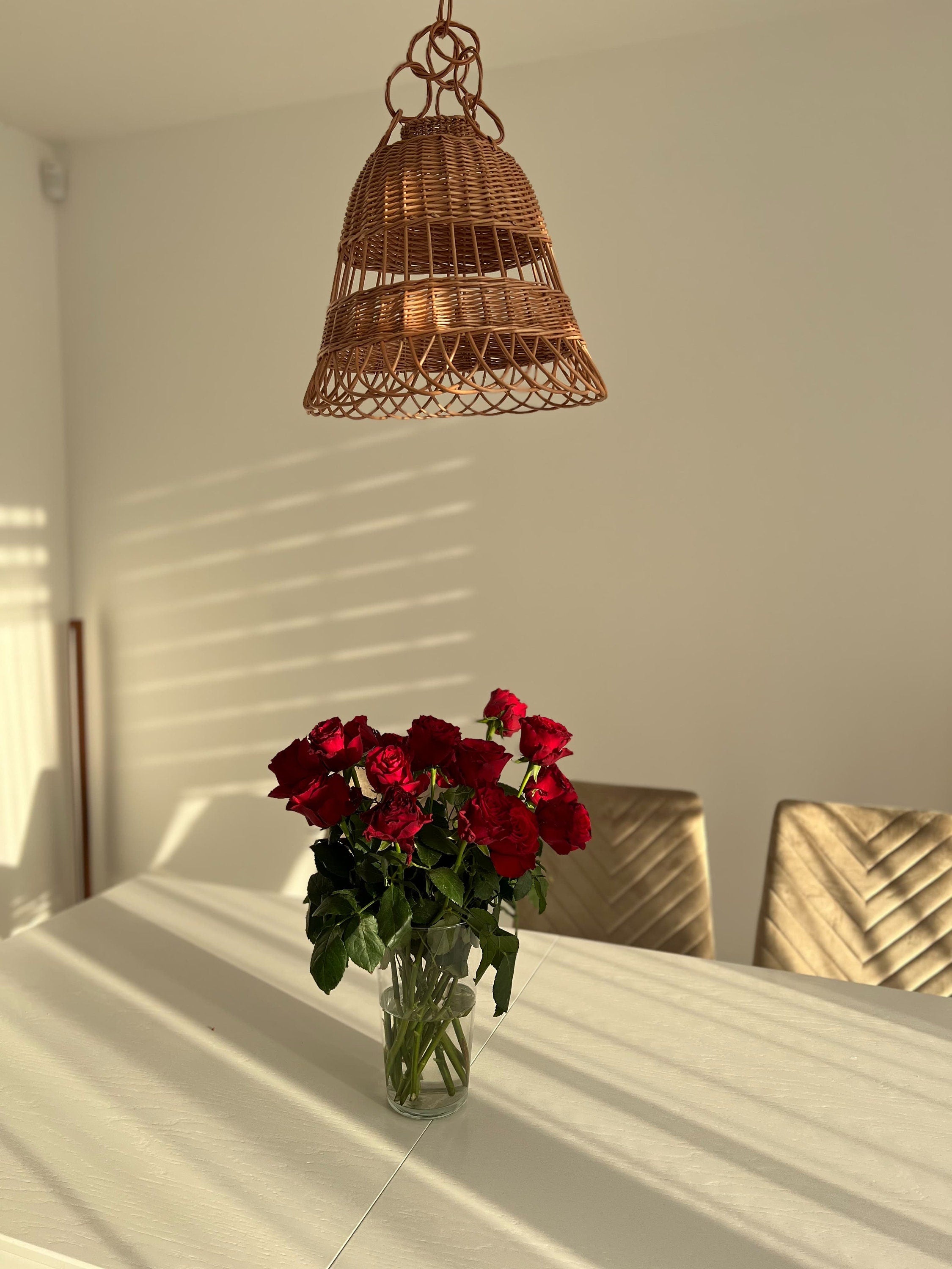 Wicker Lamp Boho Style, Lampshade Pendant, Lamp Rattan Chandelier Hanging Lamp Suspension Rotan Natural Lamp