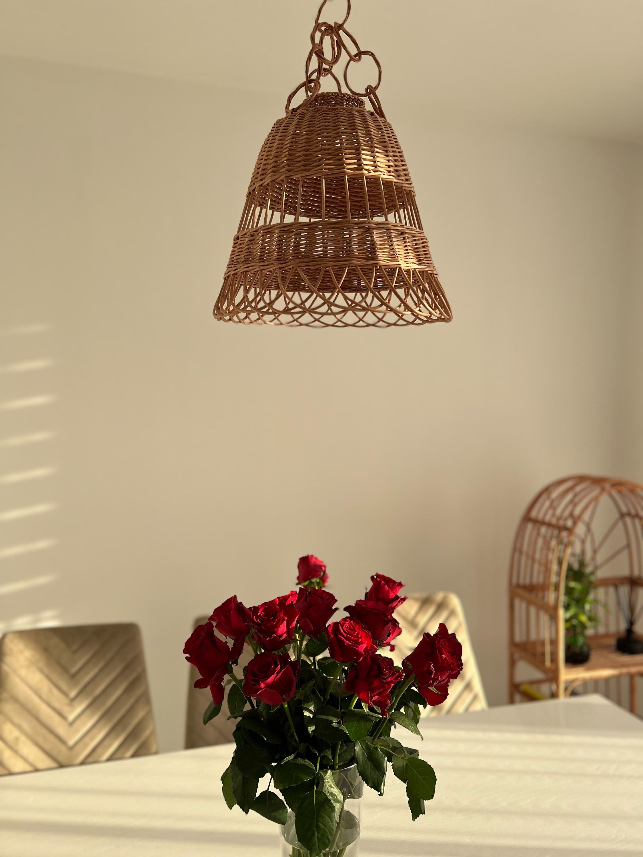 Wicker Lamp Boho Style, Lampshade Pendant, Lamp Rattan Chandelier Hanging Lamp Suspension Rotan Natural Lamp