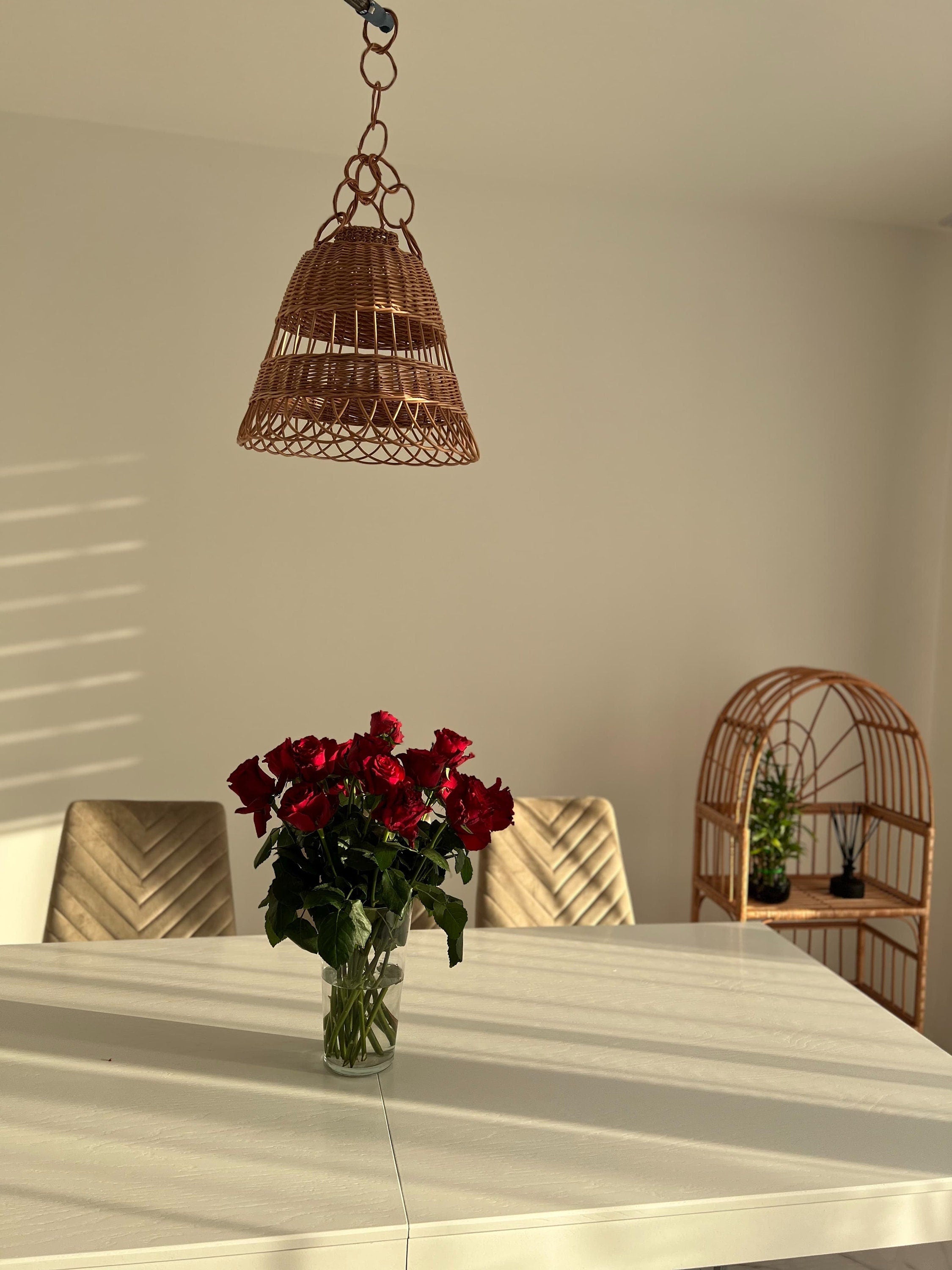 Wicker Lamp Boho Style, Lampshade Pendant, Lamp Rattan Chandelier Hanging Lamp Suspension Rotan Natural Lamp