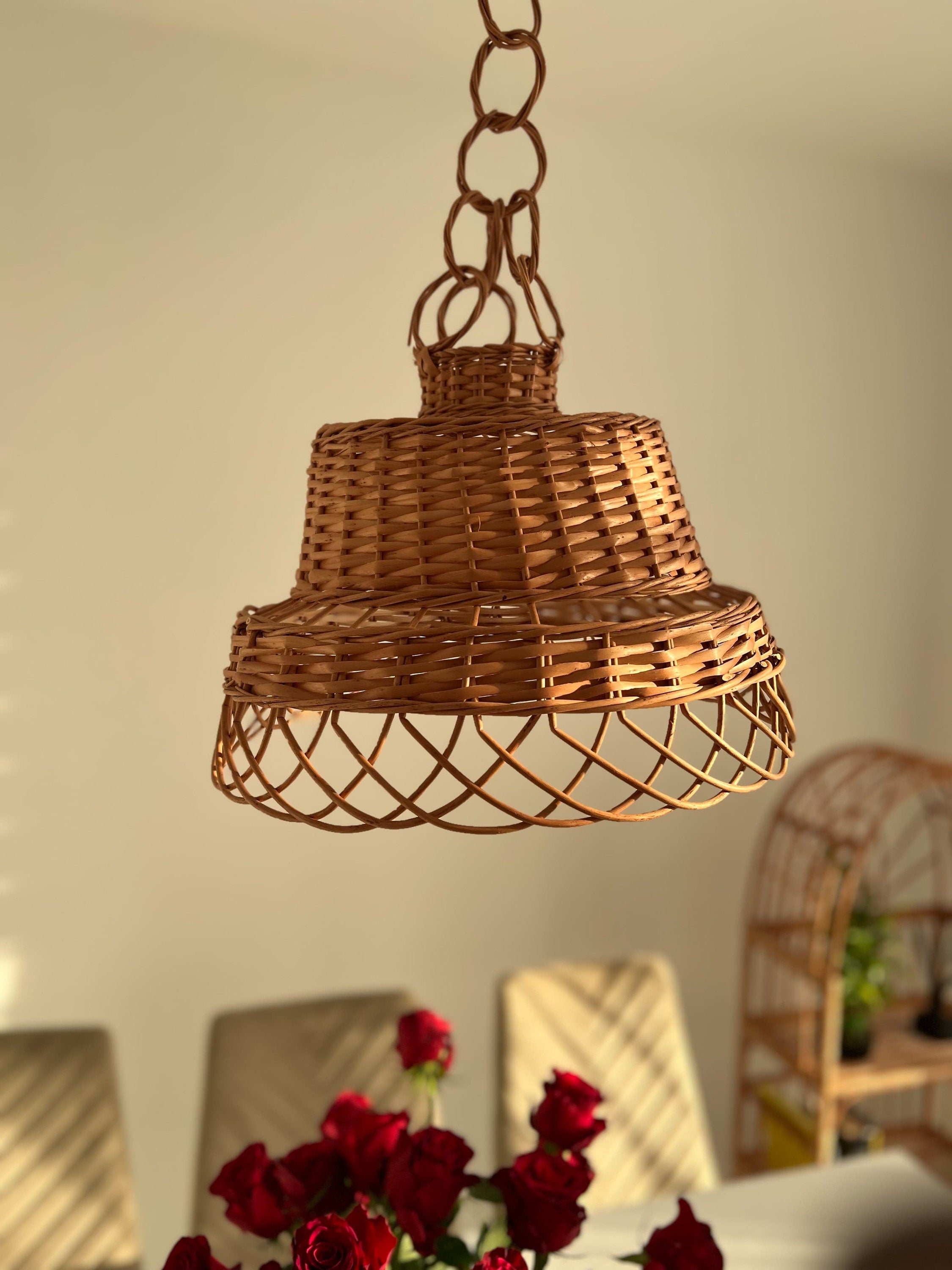 Lamp Rattan Chandelier Hanging Lamp Suspension Rotan Natural Lamp, Wicker Lamp Boho Style, Lampshade Pendant