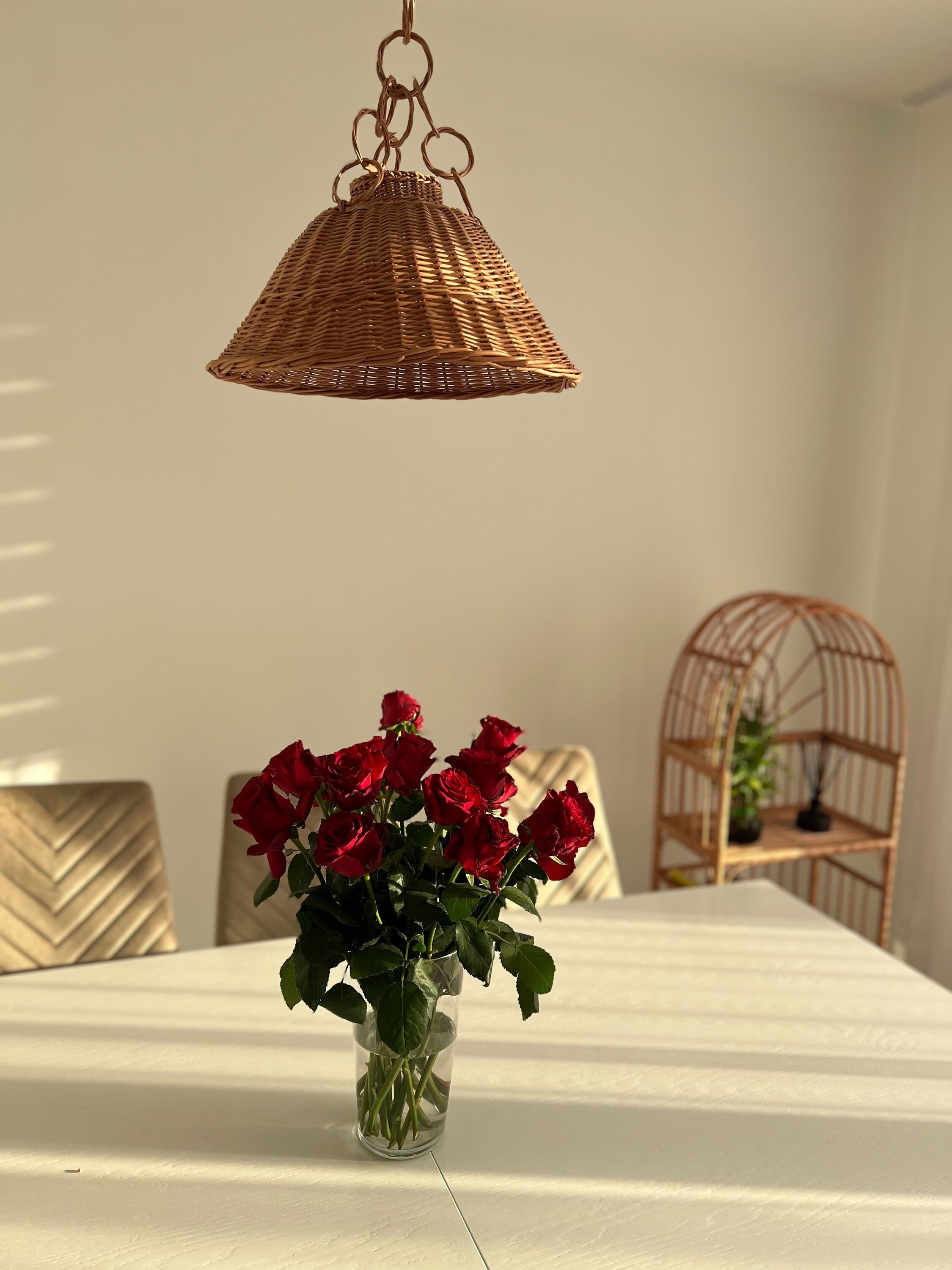 Wicker Lamp Boho Style, Lampshade Pendant, Simple old style retro, wicker rattan ceiling pendant light