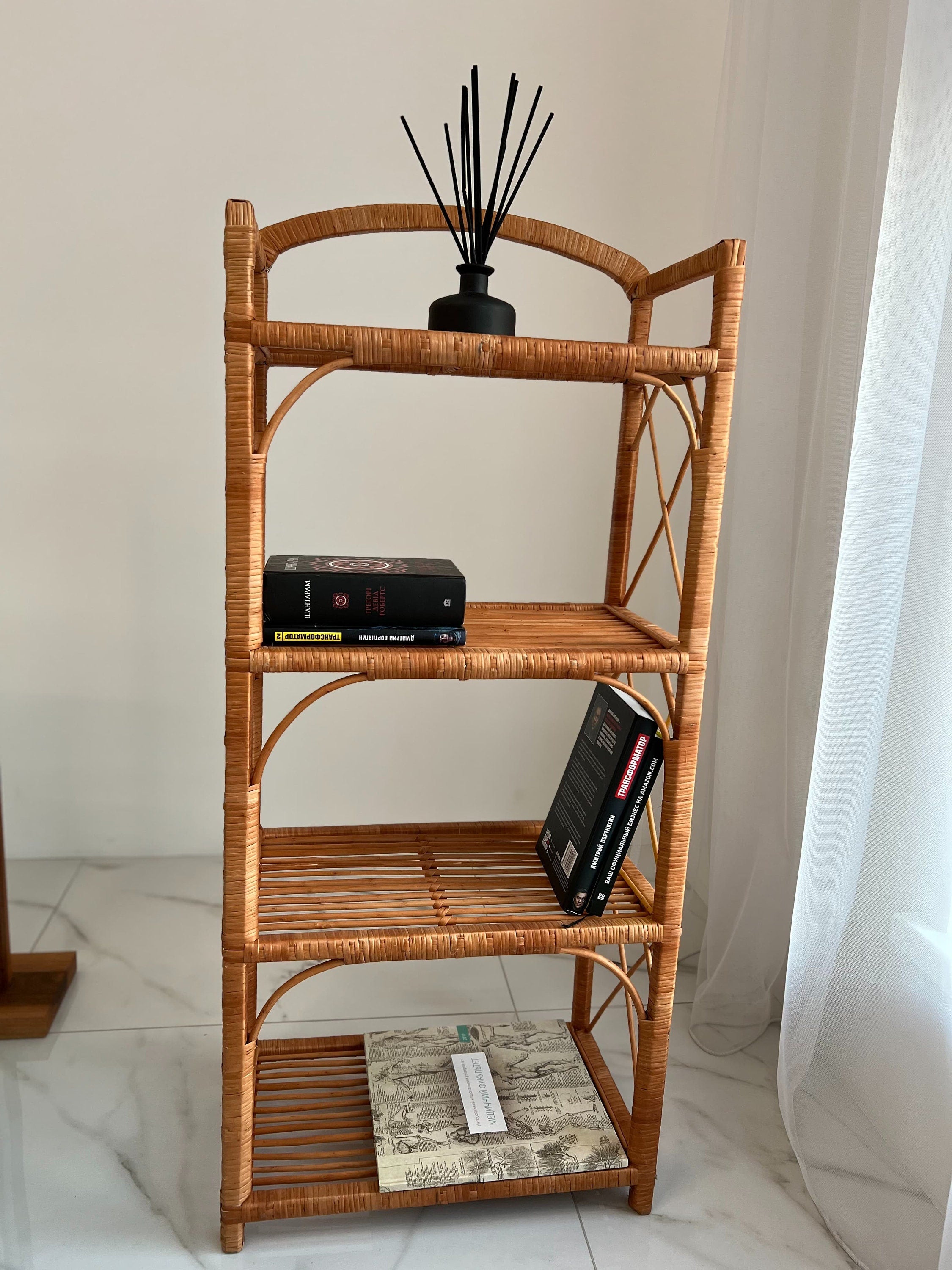 Boho shelf, Bohemian Furniture, Wicker Patio, Rack Bookshelf Storage, Shelf Plant, Shelf Boho Decor, Rattan Shelf, Room Decor Boho