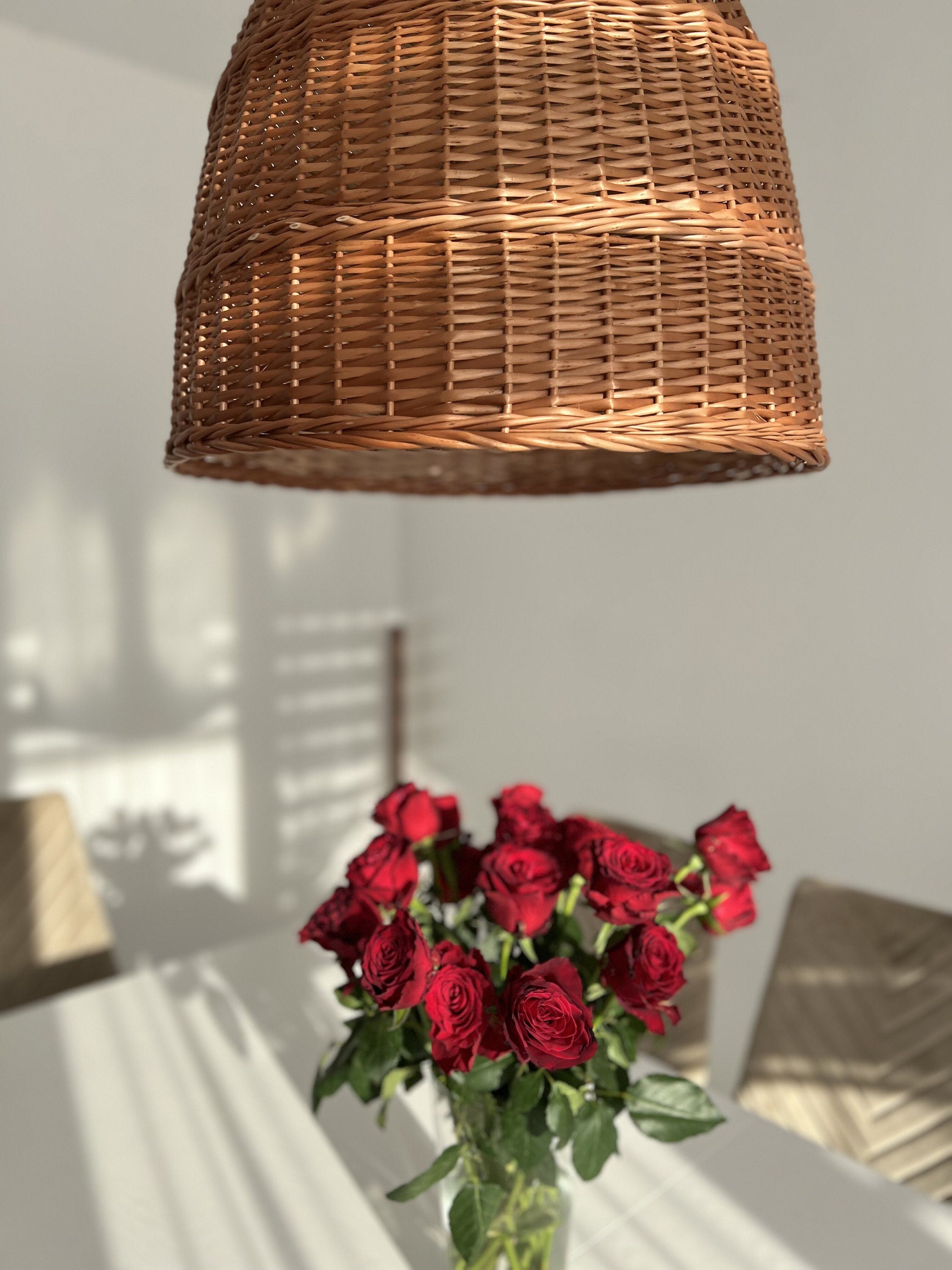 Wicker Rattan Lampshade Boho Style, Rattan Lamp Shade, Hanging Pendant, Handmade Rattan Lamp Shade, Pendant light, Rattan Lamp Shade